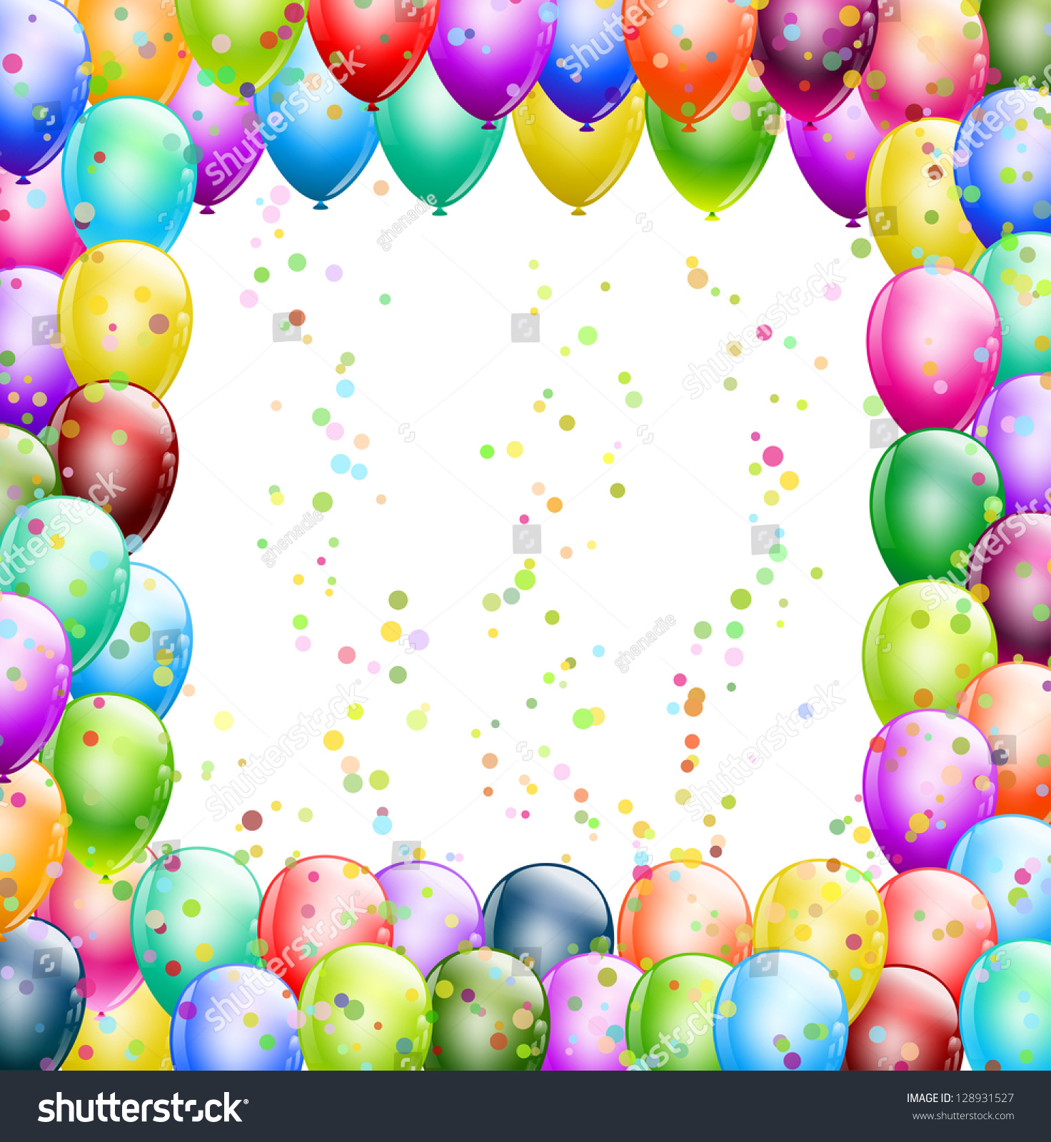 Happy Birthday Balloons Frame Confetti Stock Vector 128931527 ...