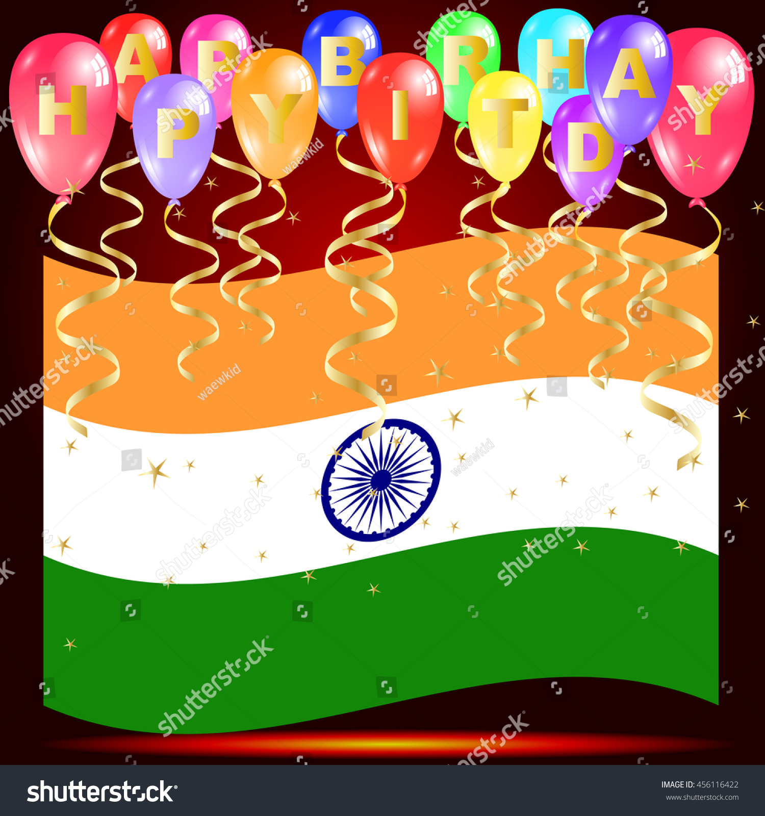 Happy Birthday Balloons India Flag Golden Stock Vector Royalty Free 456116422