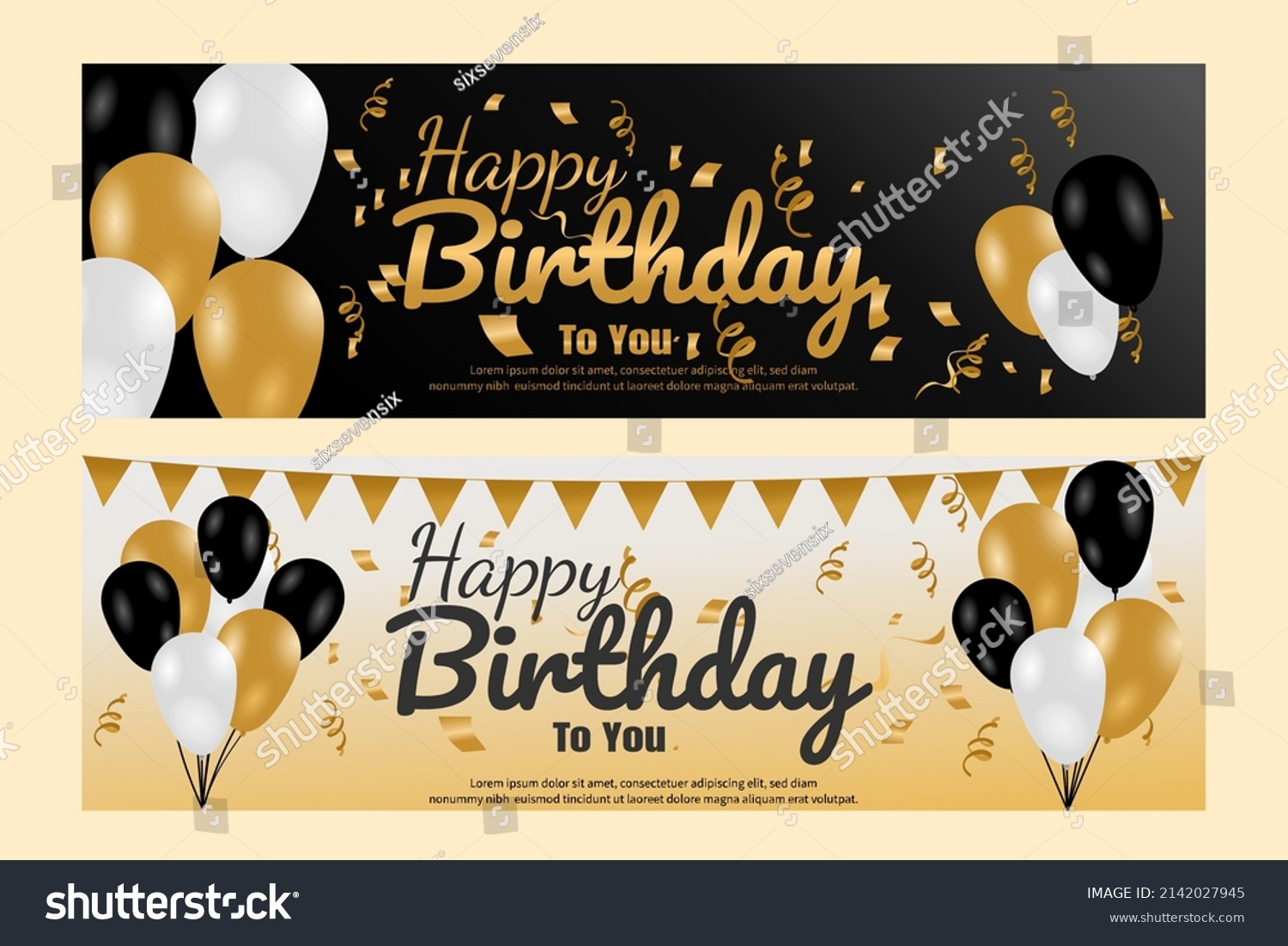 Happy Birthday Banner Gold Color Stock Vector (Royalty Free) 2142027945