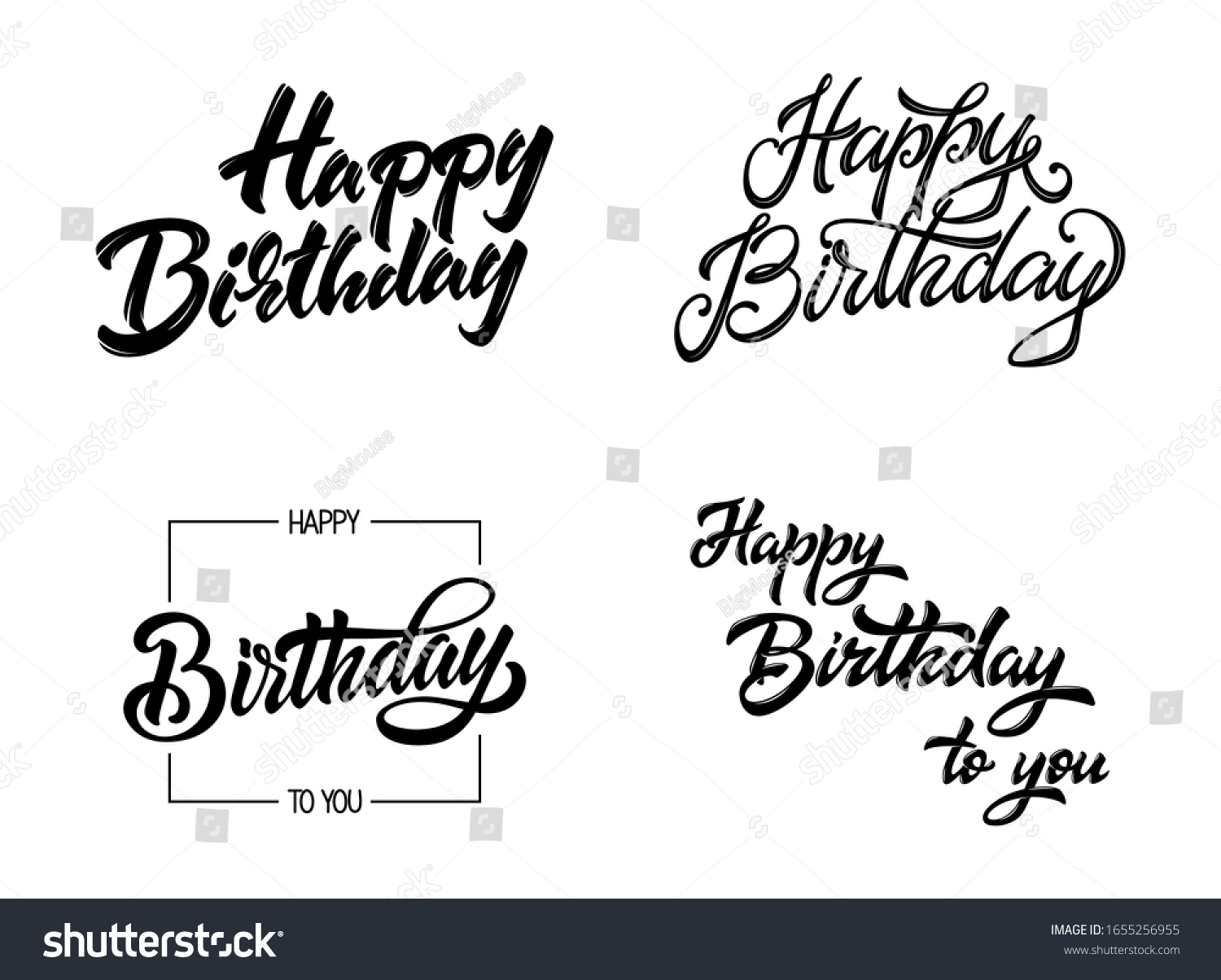 Happy Birthday Black Ink Calligraphy Inscription Stock Vector (Royalty ...