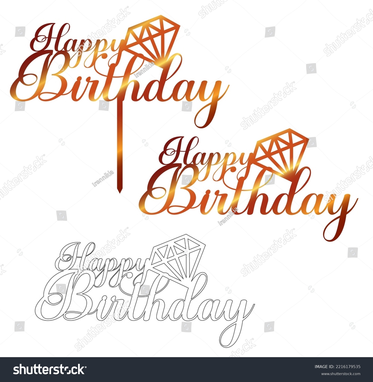 SVG of Happy birthday cake topper with a diamond.  Sign for laser cutting svg