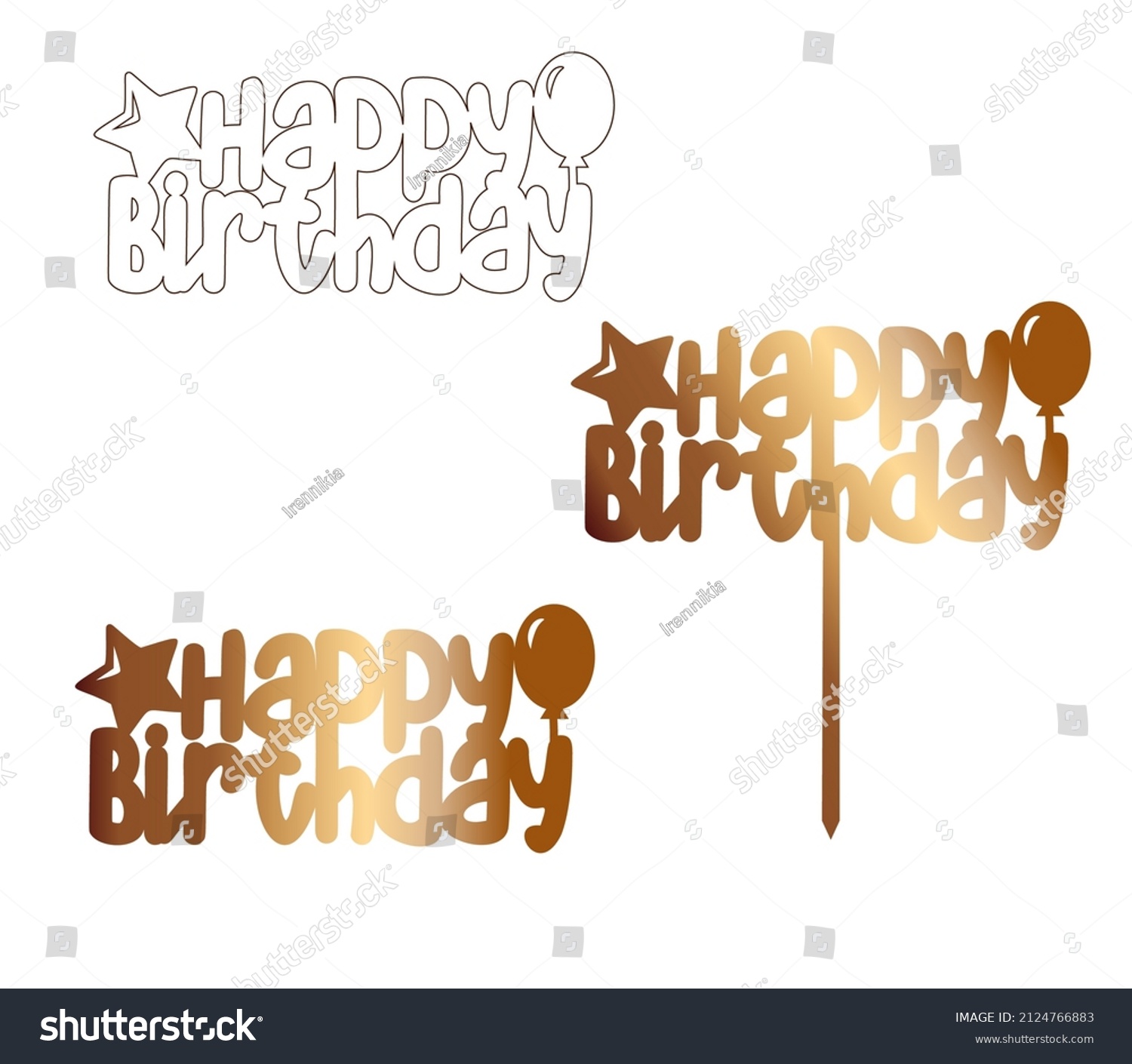 SVG of Happy birthday cake topper with balloon. Sign for laser cutting svg