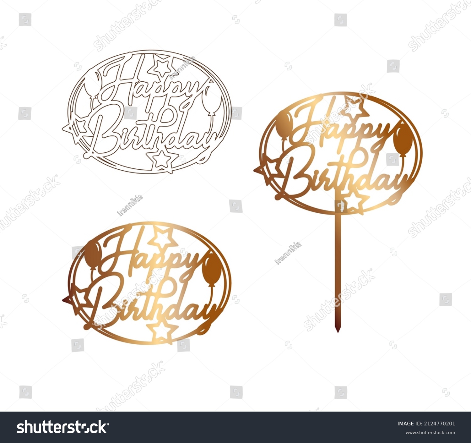 SVG of Happy birthday cake topper with stars. Sign for laser cutting svg