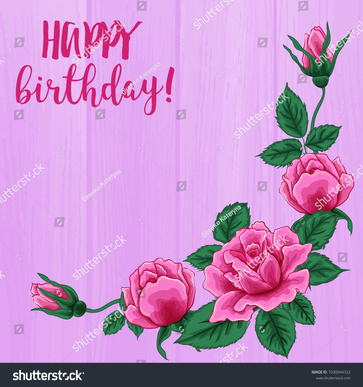 Happy Birthday Card Beautiful Roses Bouquet Stock Vector Royalty