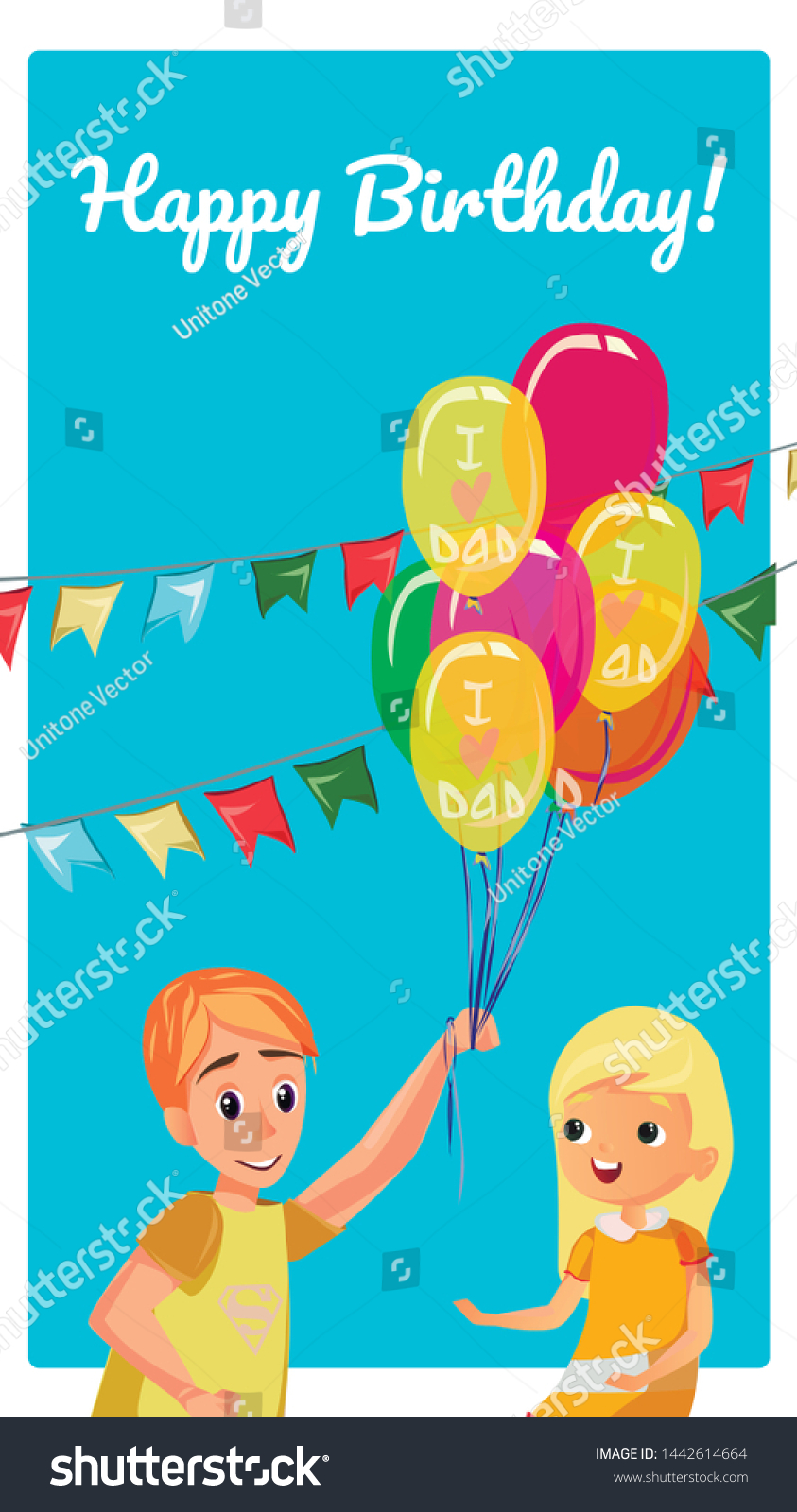 Happy Birthday Card Cartoon Boy Give Stock Vector Royalty Free 1442614664