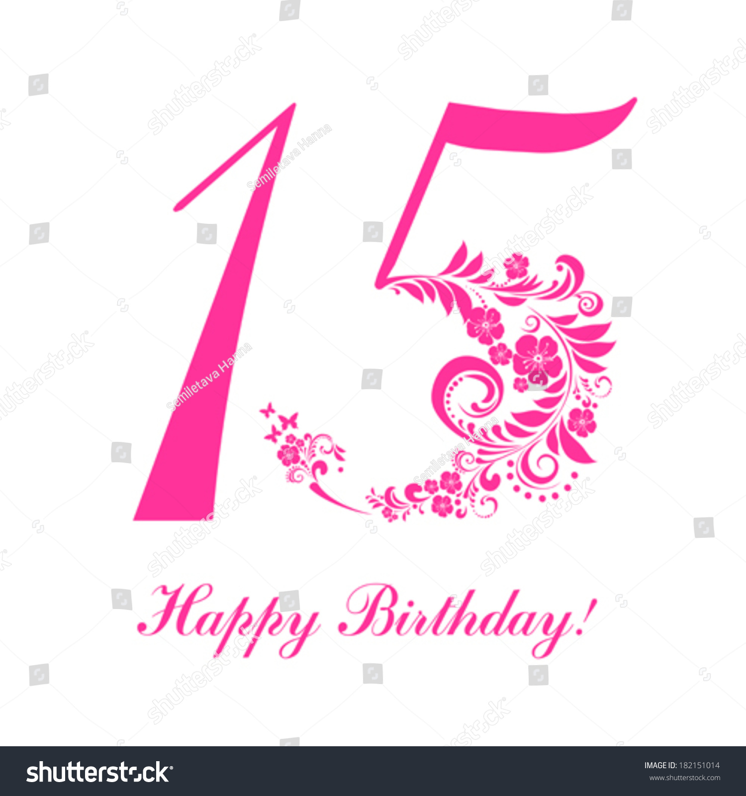 Happy Birthday Card. Celebration Background With Number Fifteen And ...