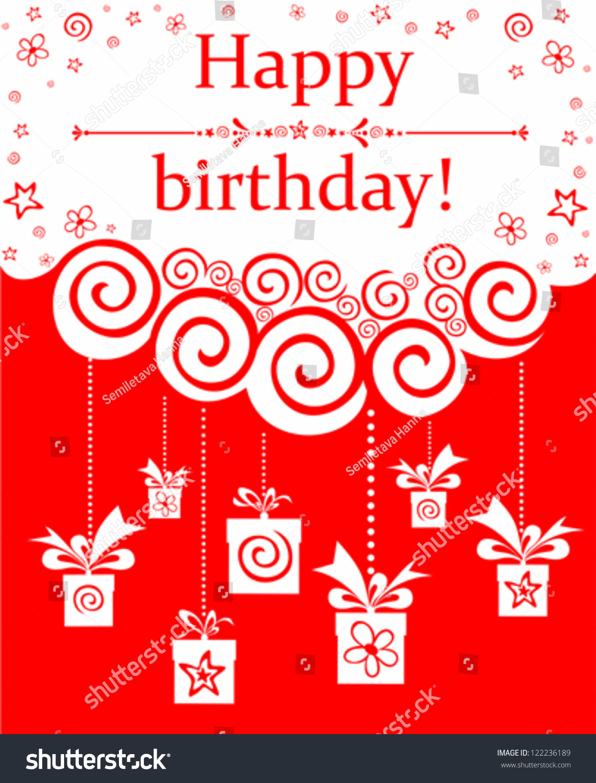 Happy Birthday Card. Celebration Red Background With Gift Boxes. Vector ...