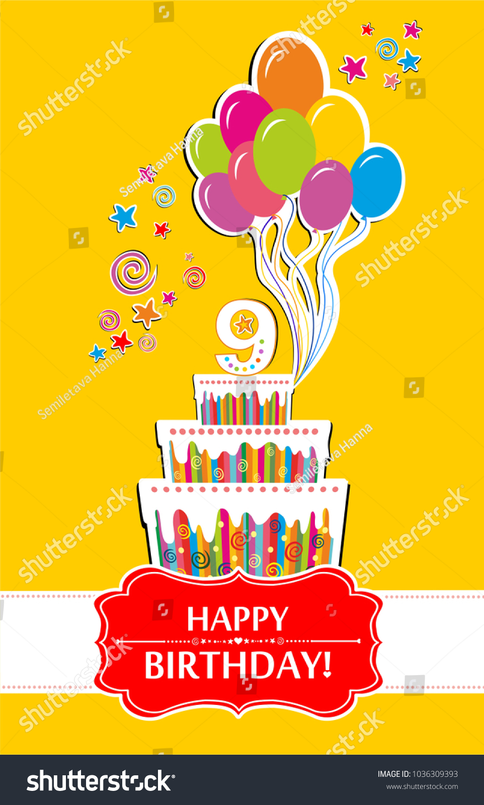 Vektor Stok Happy Birthday Card Celebration Yellow Background Tanpa Royalti 1036309393