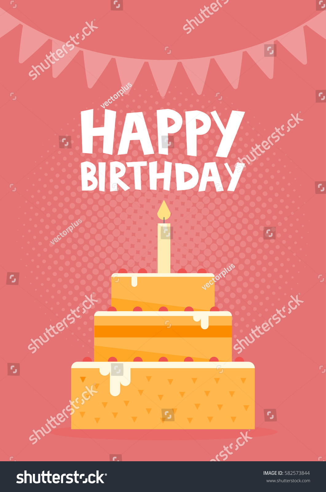 Vektor Stok Happy Birthday Card Design Cake Vector Tanpa Royalti 582573844 Shutterstock