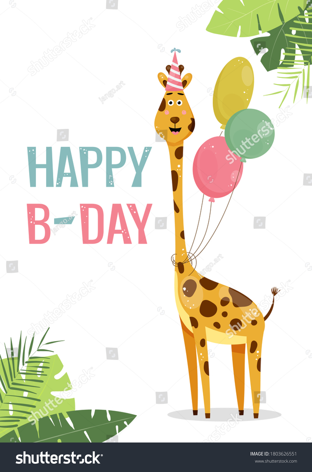 Happy Birthday Card Design Cute Giraffe Stock Vector (Royalty Free ...