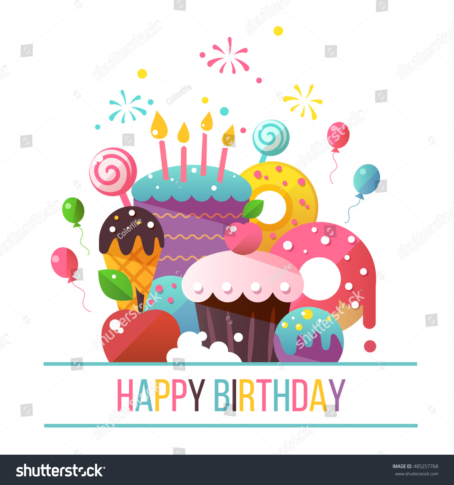 Download Happy Birthday Card Flat Design Vector Stock Vector ...