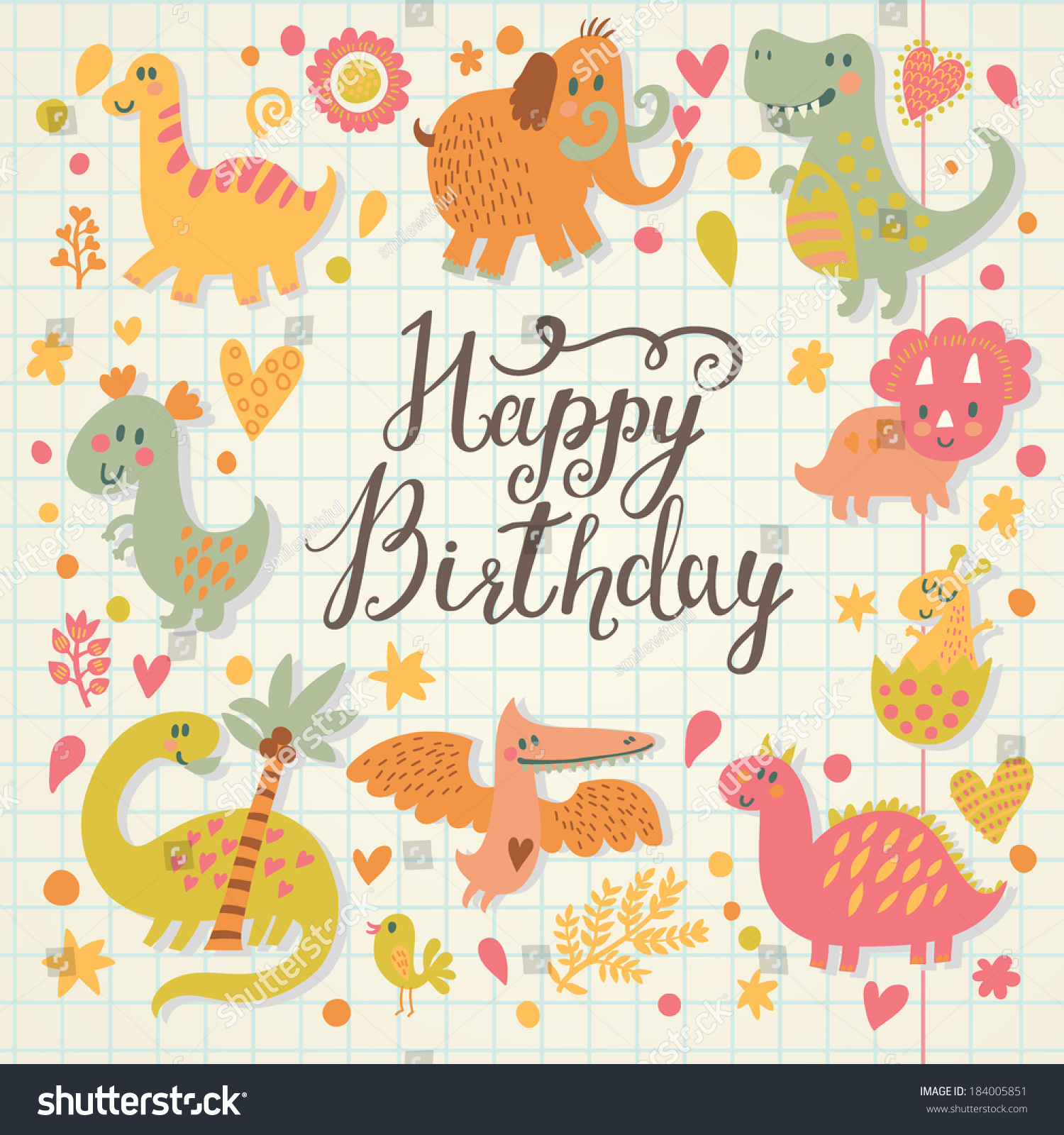 Happy Birthday Card Cartoon Style Cute Stock Vector 184005851 ...