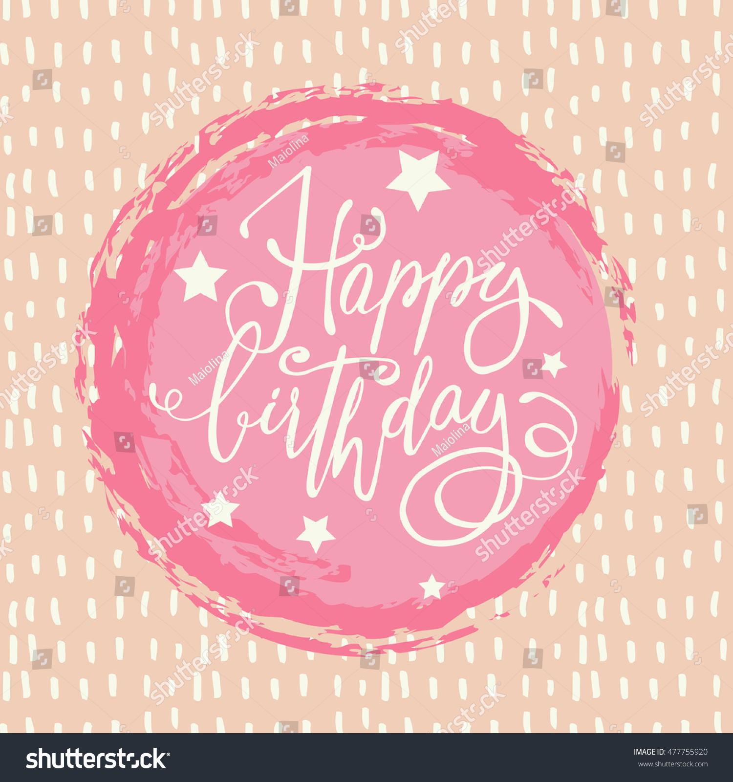 Happy Birthday Card Square Printing Pastel Colors Lettering Hand Made Stars