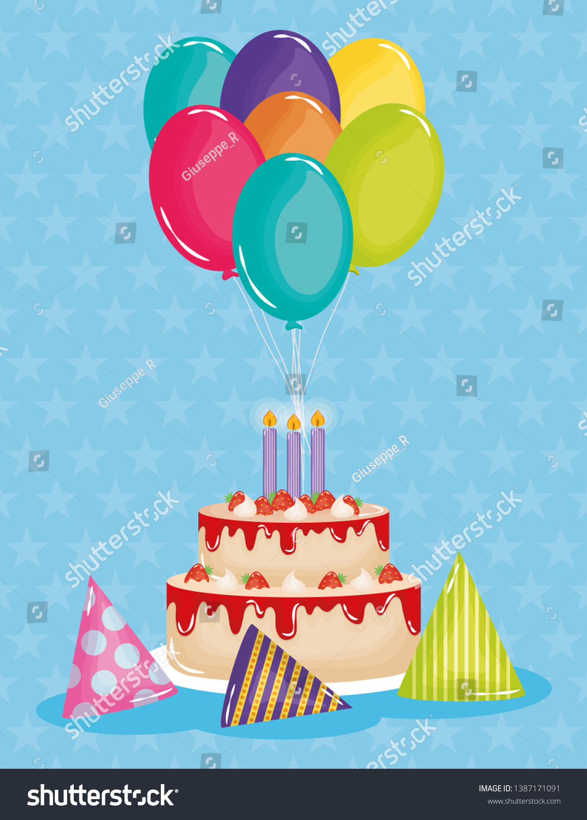 Happy Birthday Card Sweet Cake Candle Stock Vector Royalty Free 1387171091 6143