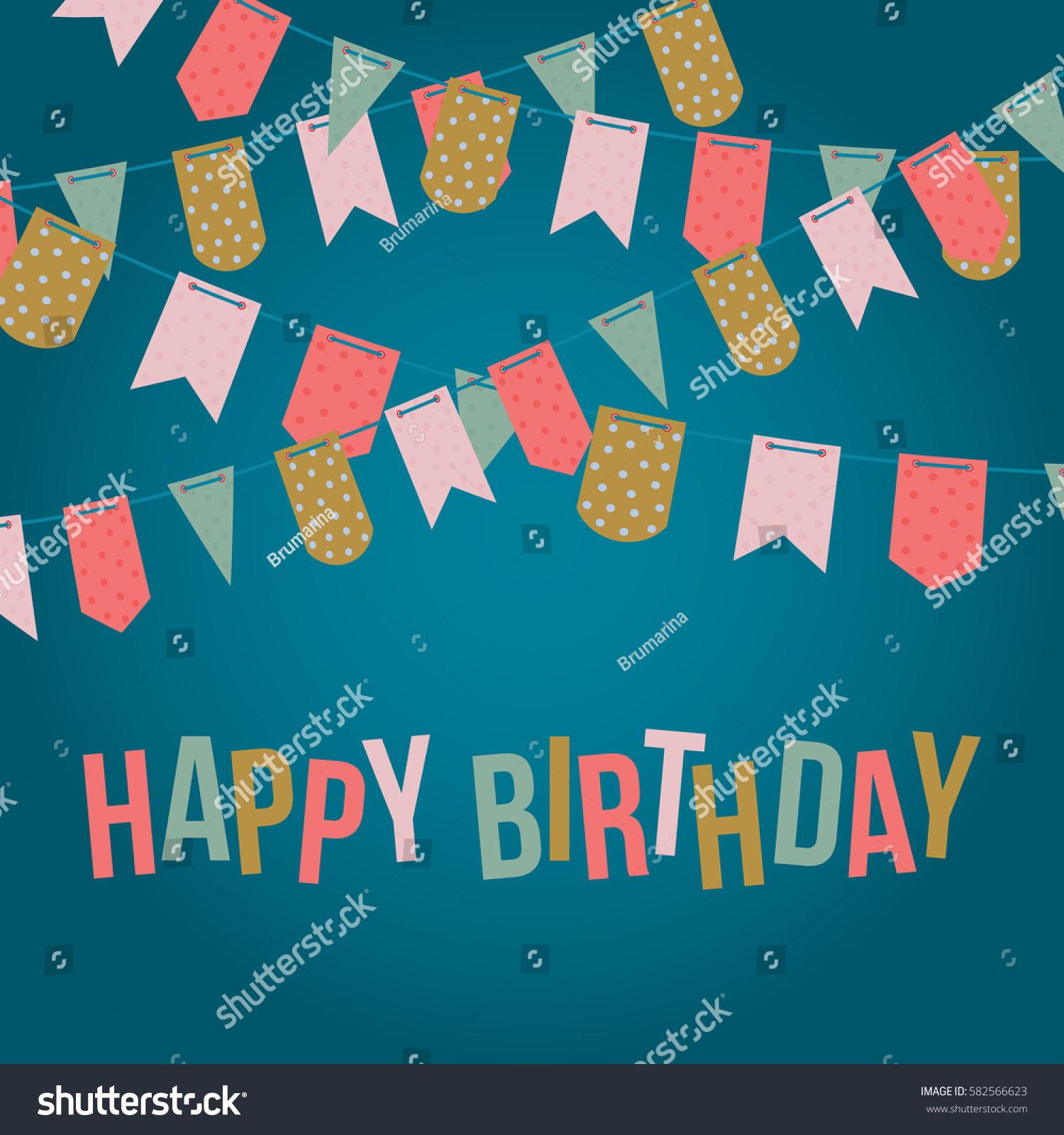 Happy Birthday Card Template Party Flags Stock Vector (Royalty Free ...