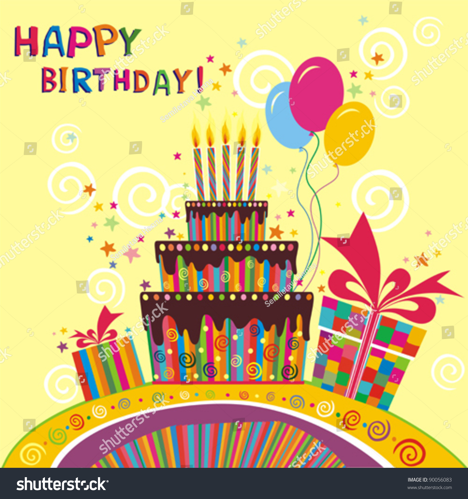 Happy Birthday Card. Vector Illustration - 90056083 : Shutterstock