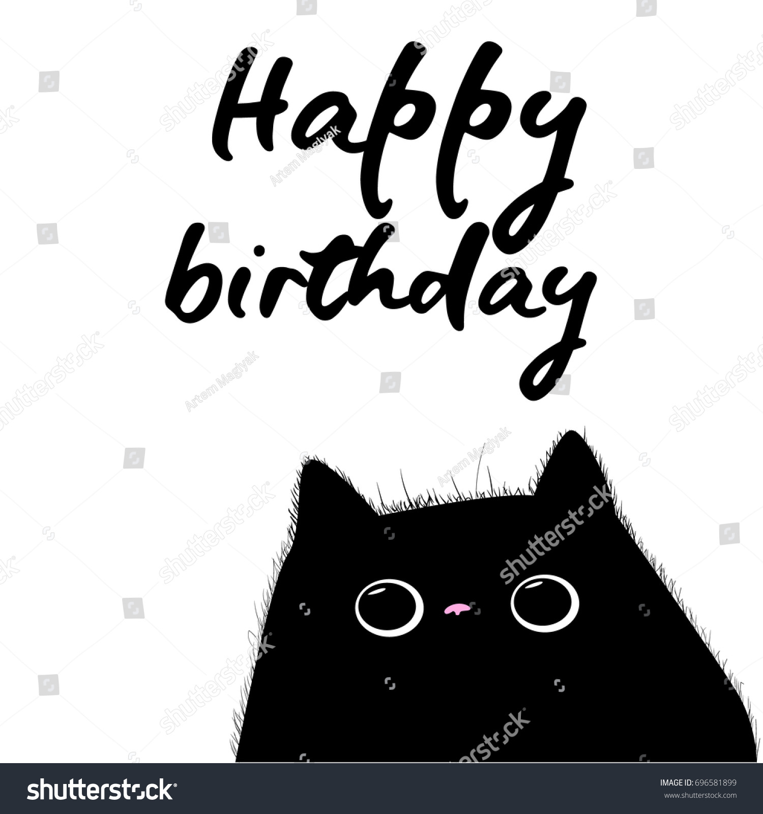 Happy Birthday Card Black Cat Illustration Stock Vector (Royalty Free ...