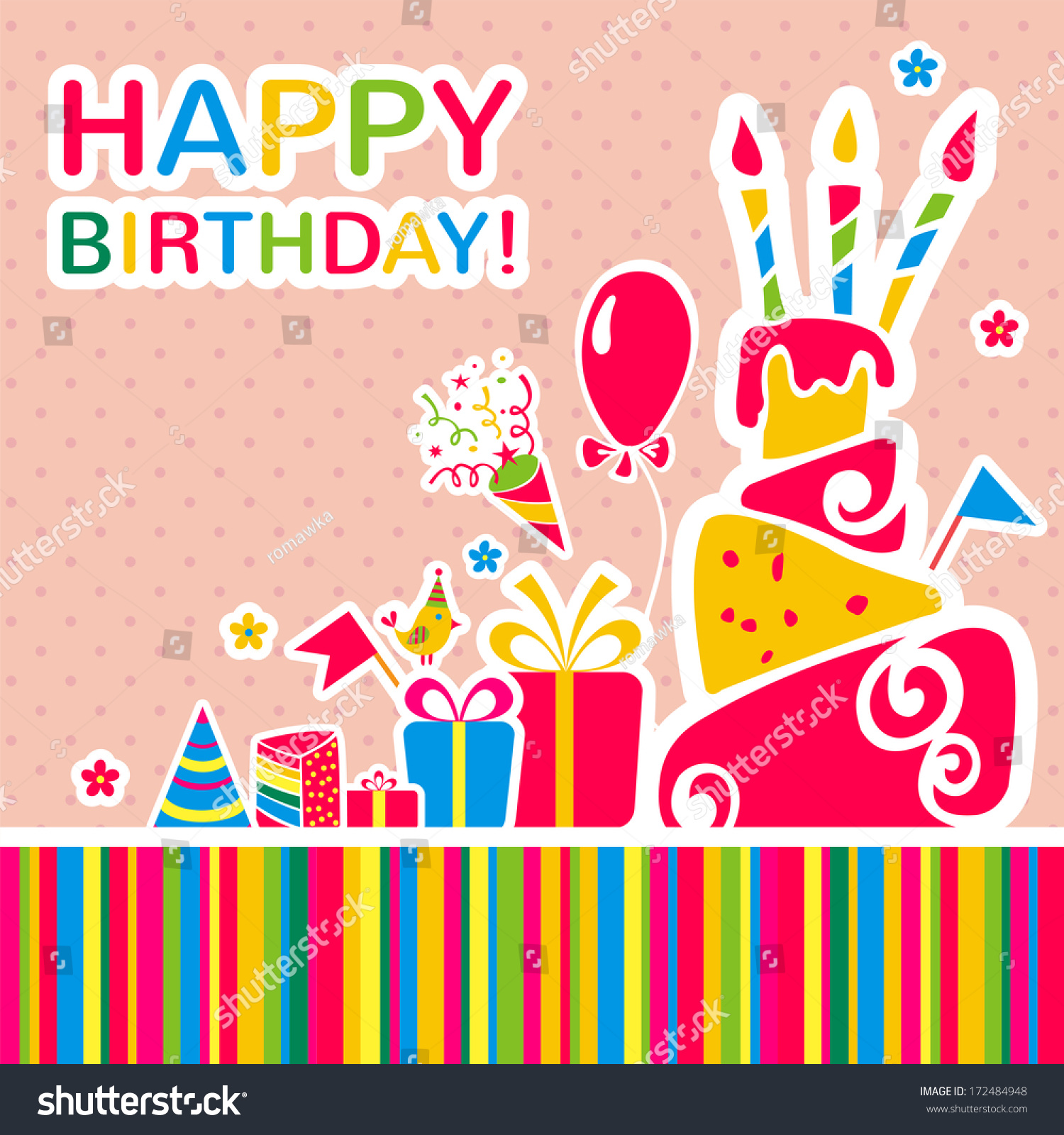 Happy Birthday Card Cake Ts Vector Vector Có Sẵn Miễn Phí Bản Quyền 172484948 Shutterstock