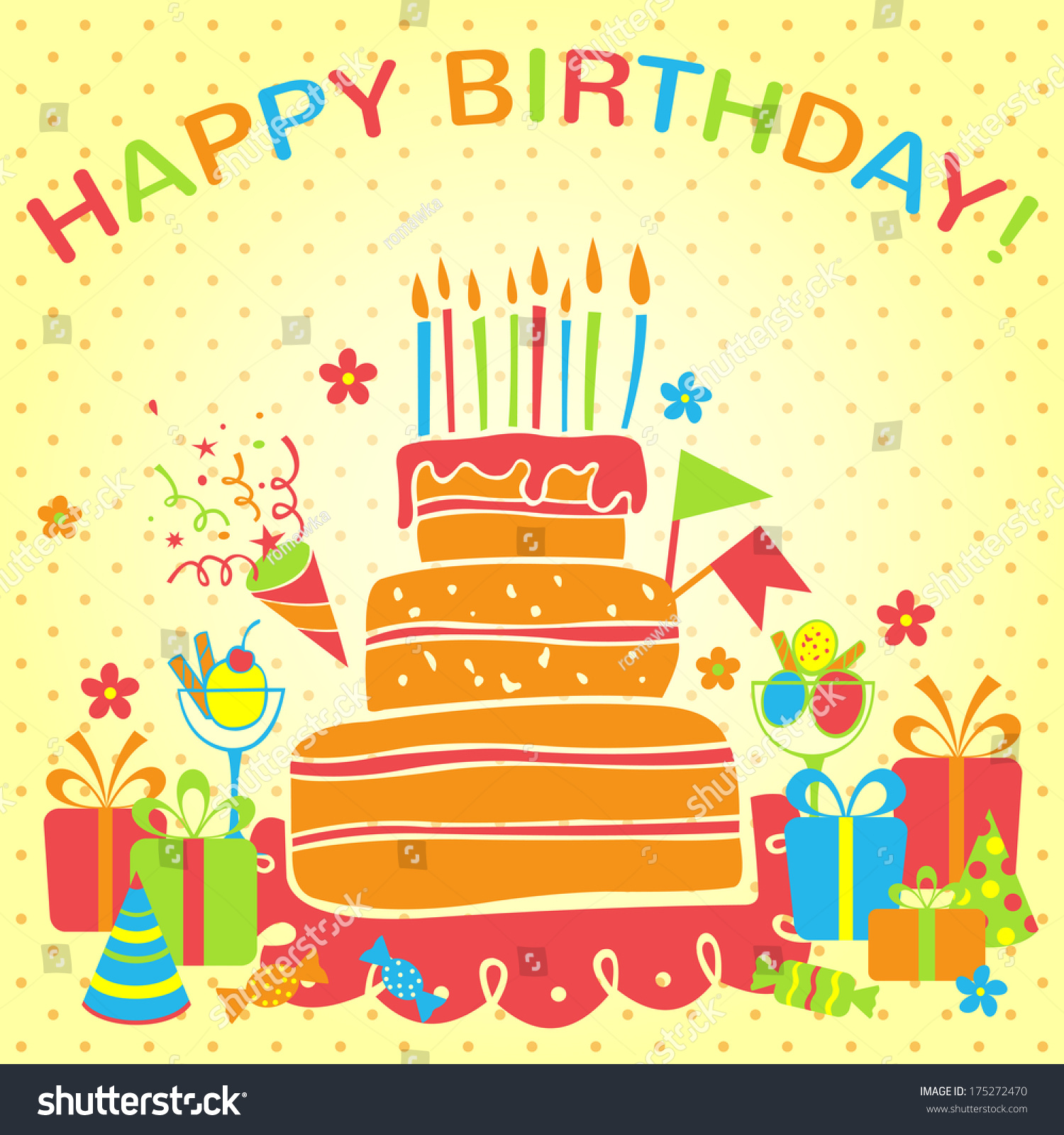 Happy Birthday Card Cake Ts Vector Stock Vector Royalty Free 175272470 9547