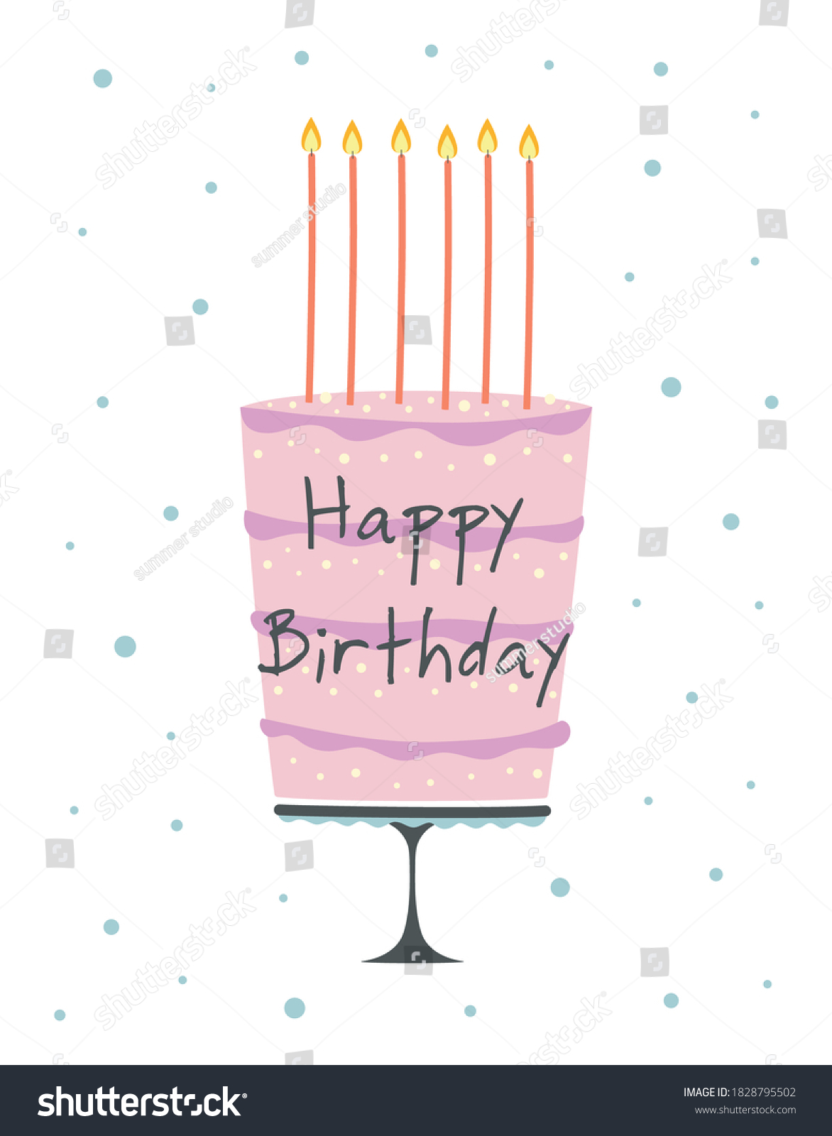 Happy Birthday Card Cake Candles Lettering Stock Vector (Royalty Free ...