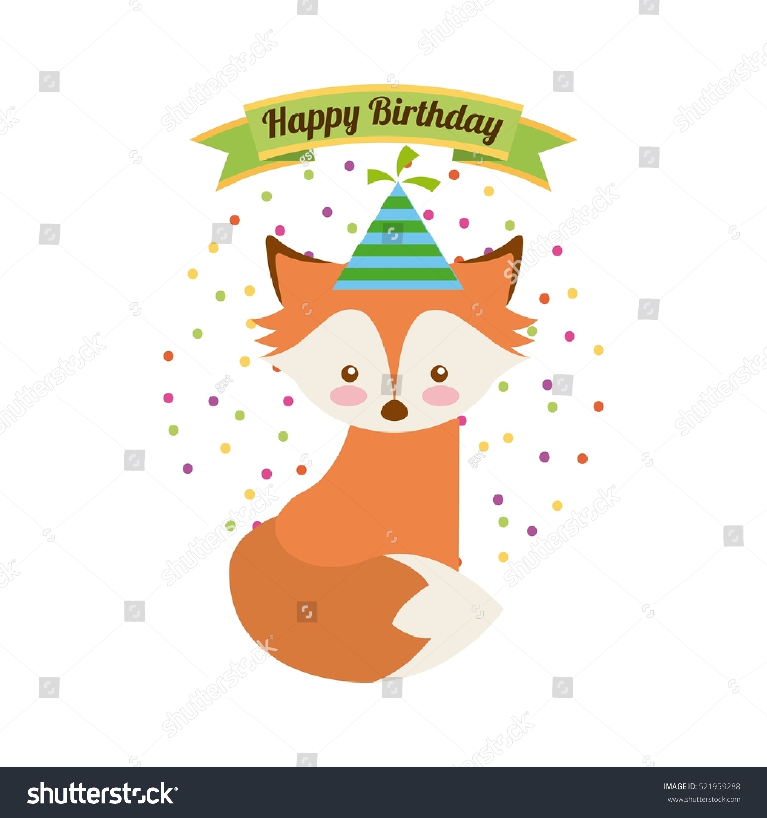 Happy Birthday Card Cute Fox Wearing Stock Vector 521959288 - Shutterstock