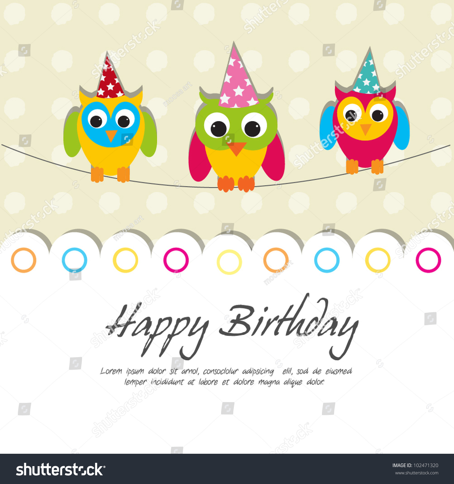 Happy Birthday Card With Cute Owls Stock Vector Illustration 102471320 ...