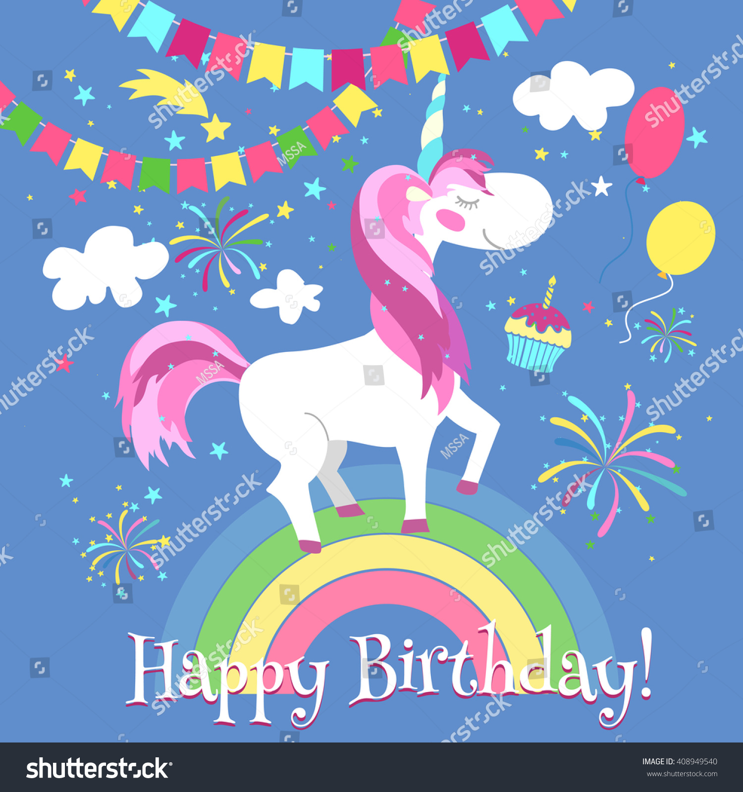 Happy Birthday Card Cute Unicorn On Stock Vector 408949540 - Shutterstock