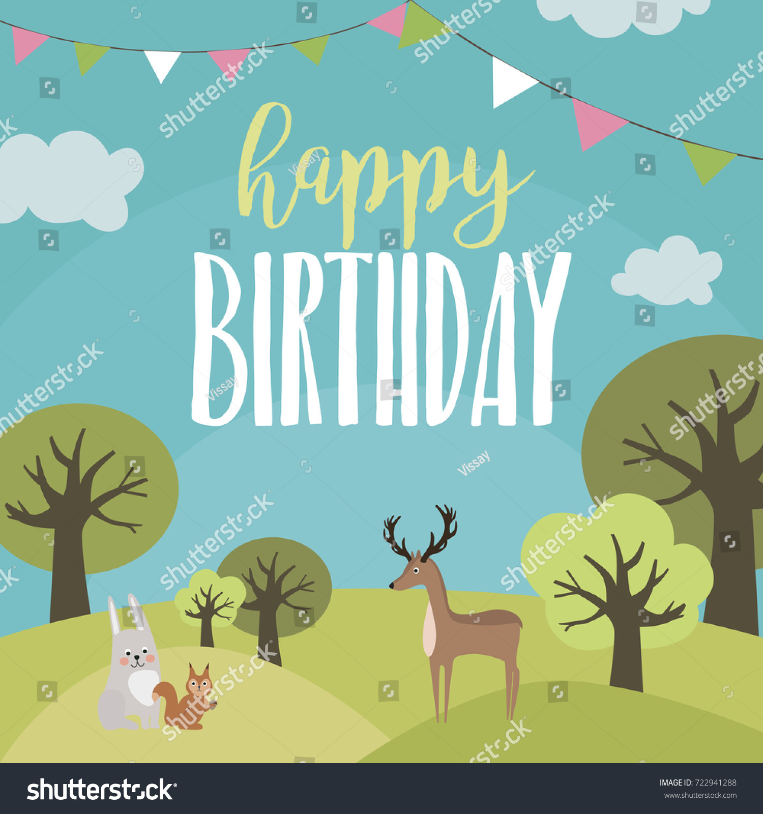 Happy Birthday Card Forest Animals Cute Stock Vector Royalty Free