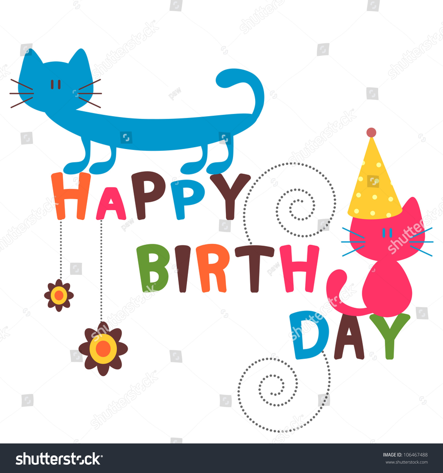 Download Happy Birthday Card Funny Cats Stock Vector 106467488 ...