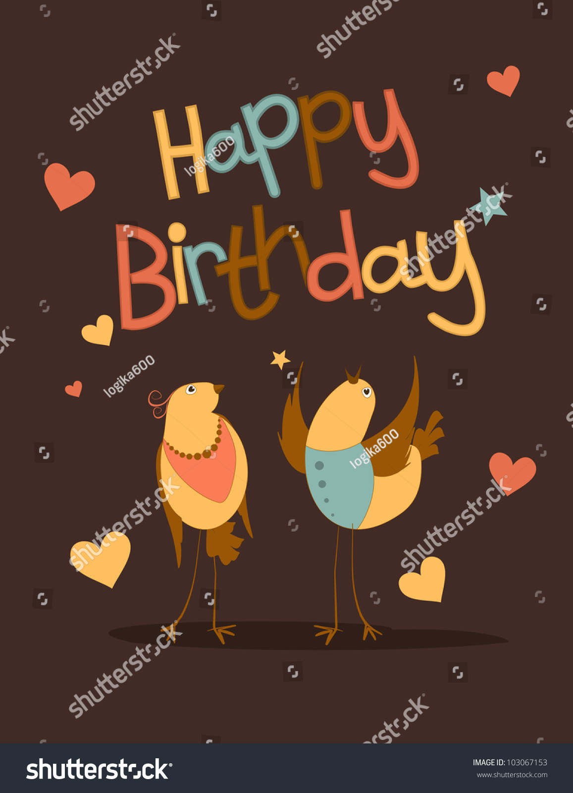 Happy Birthday Card With Love Bird Stock Vector Illustration 103067153 ...