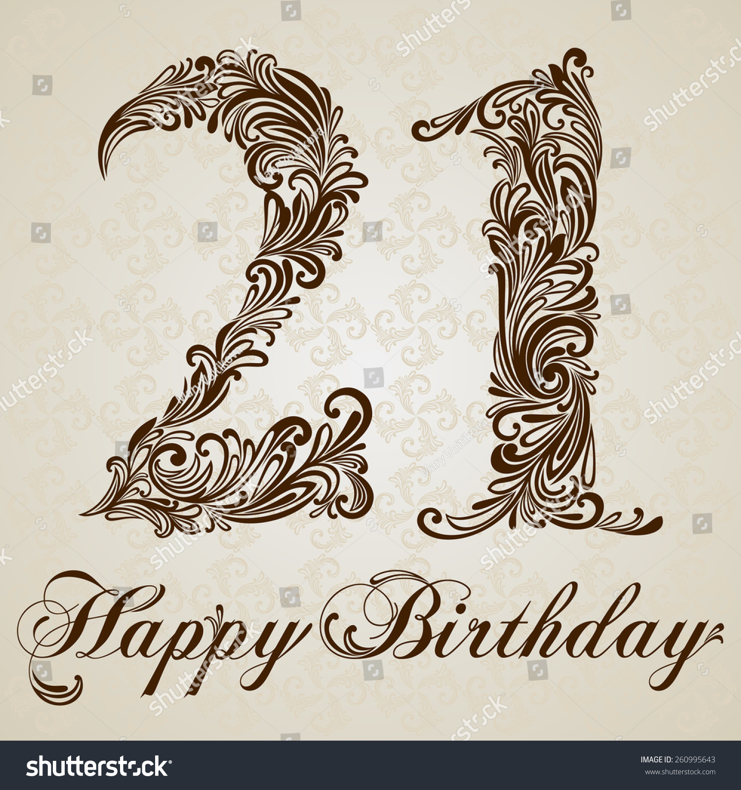 SVG of Happy birthday card with number  twenty one. Vector Design Background. Swirl Style Illustration. svg