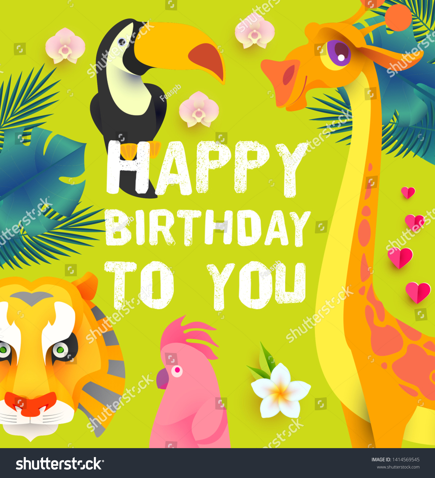 Happy Birthday Children Event Tropic Exotic Stock Vector (Royalty Free ...