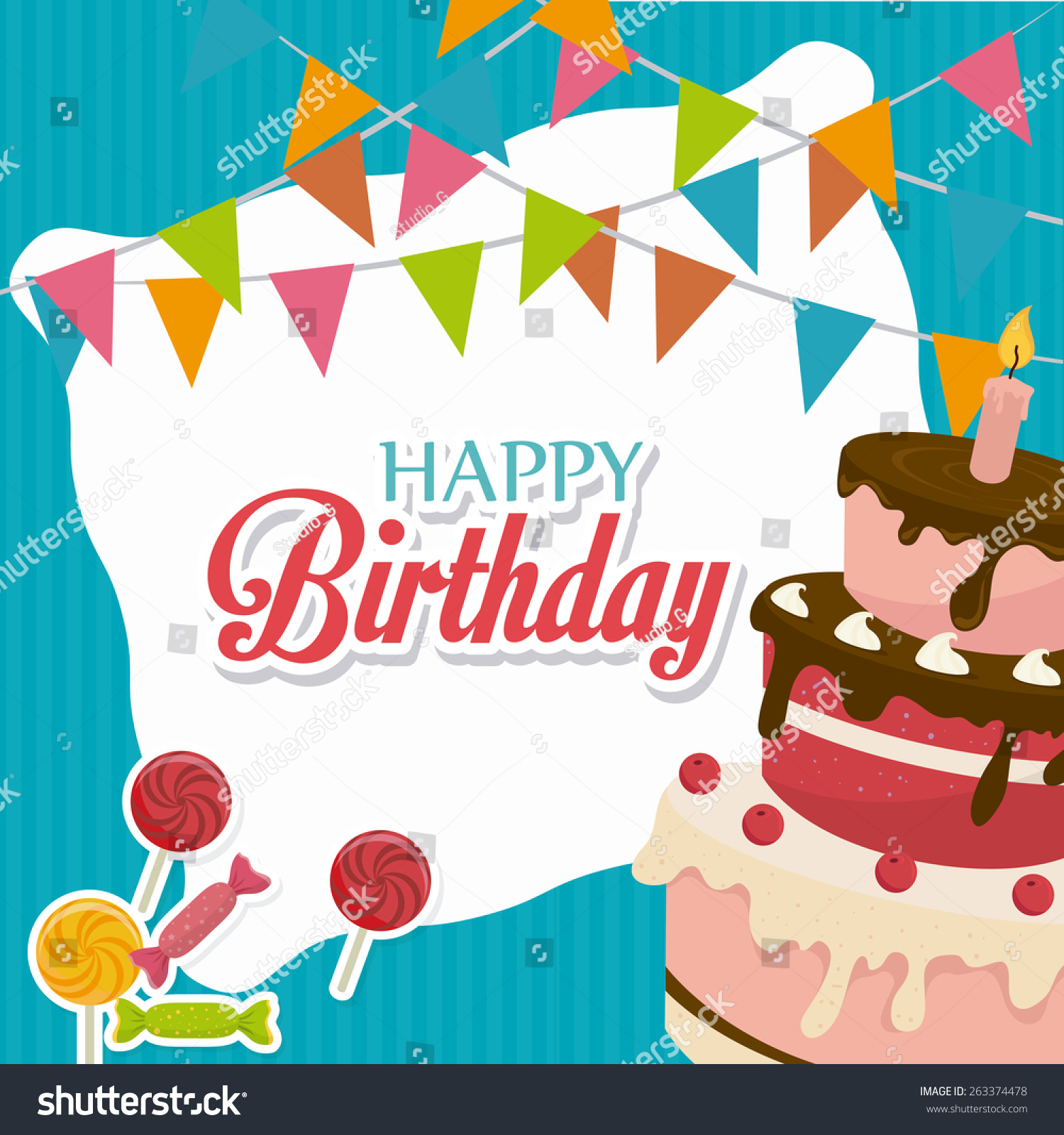 Happy Birthday Colorful Card Design, Vector Illustration. - 263374478