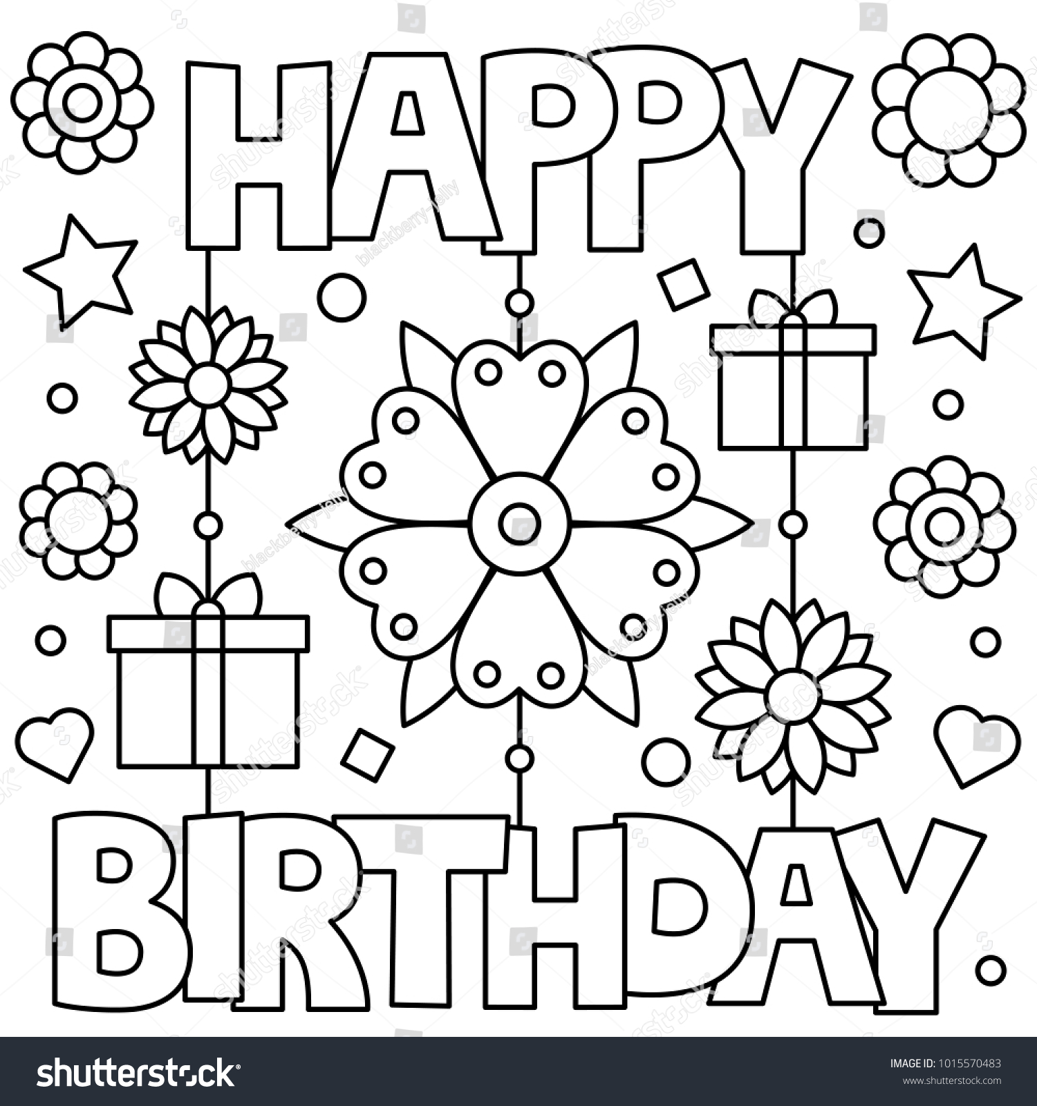 Happy Birthday Coloring Page Vector Illustration Stock Vector (Royalty ...