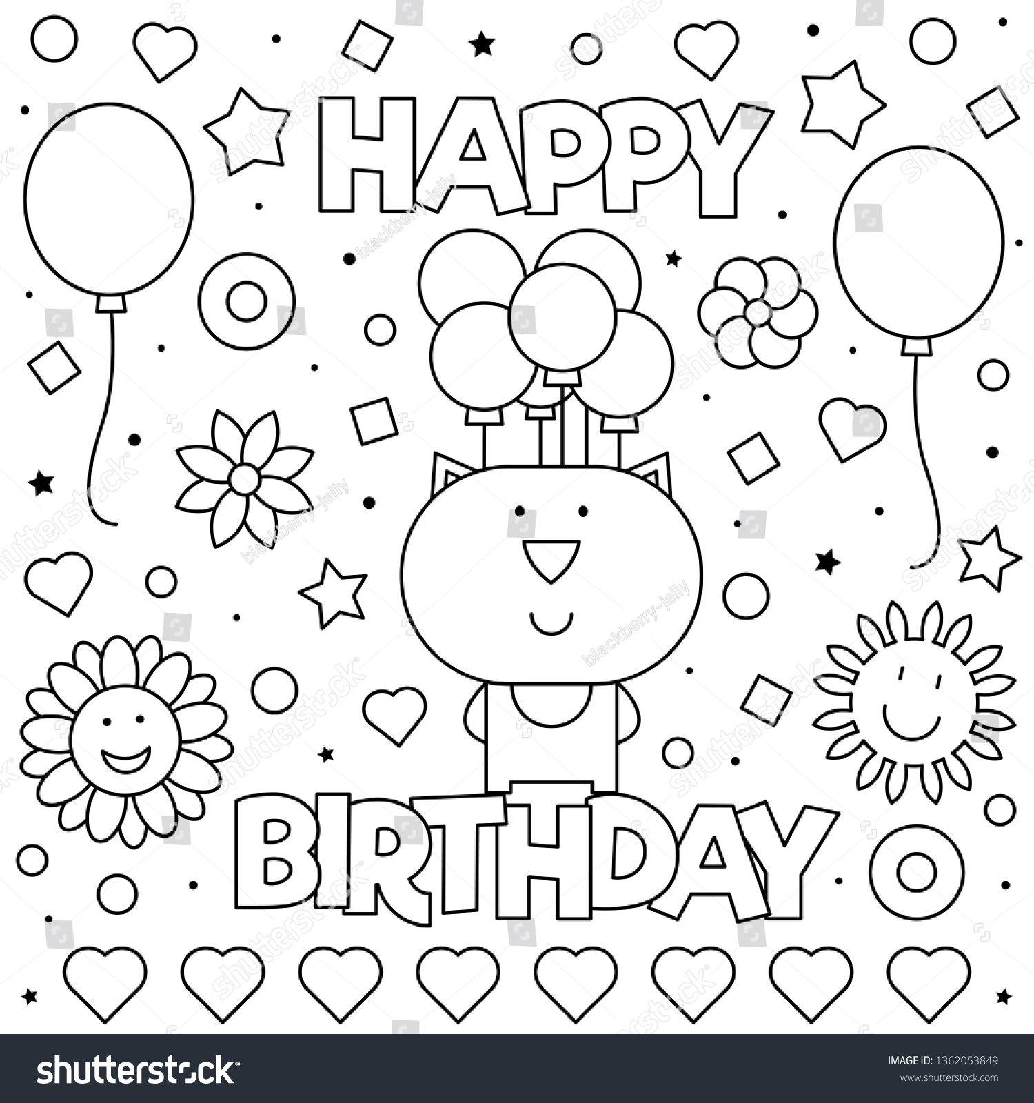 Happy Birthday Coloring Page Vector Illustration Stock Vector (Royalty ...