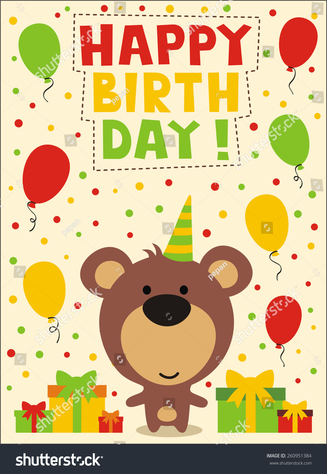 Happy Birthday Cute Little Bear Birthday Stock Vector 260951384 ...