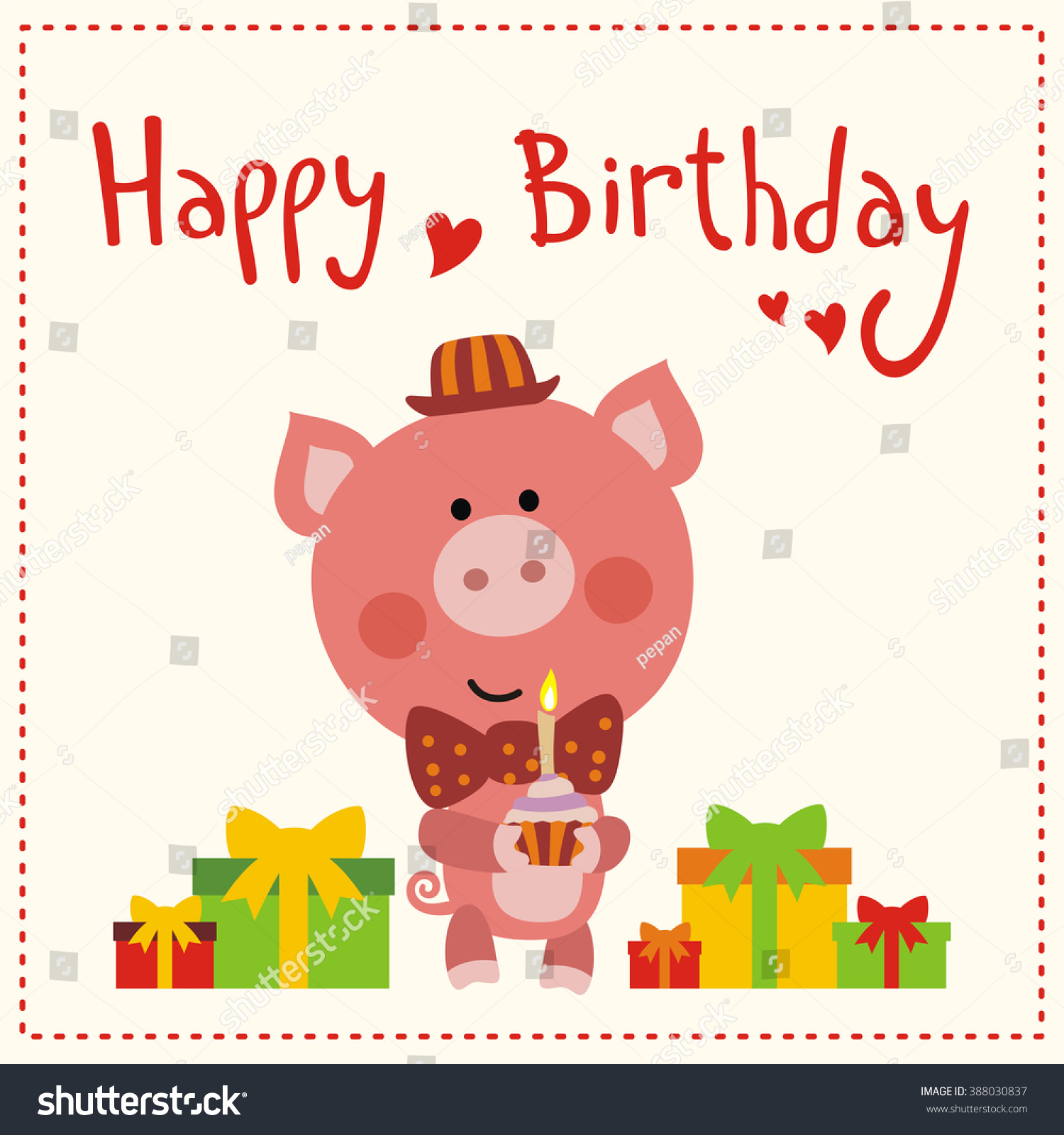 Happy Birthday Cute Pig Red Hat Stock Vector Royalty Free 388030837