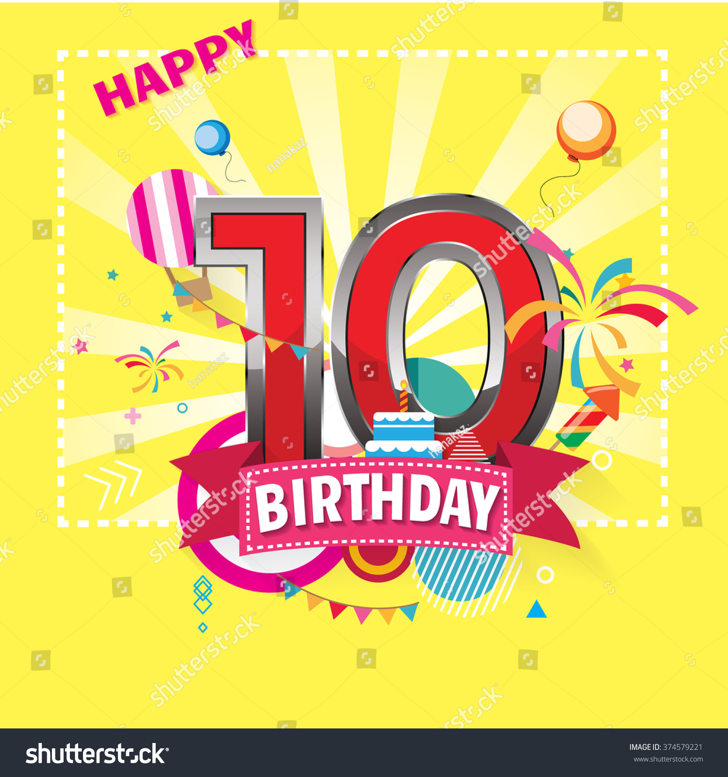 Happy Birthday 10 Date Fun Celebration Stock Vector 374579221 ...