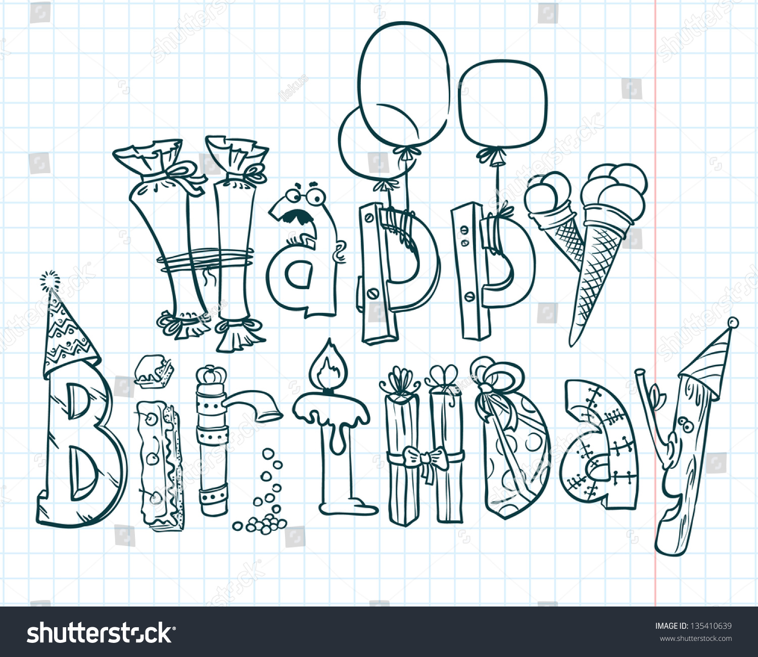 Happy Birthday Doodle Card Stock Vector 135410639 Shutterstock