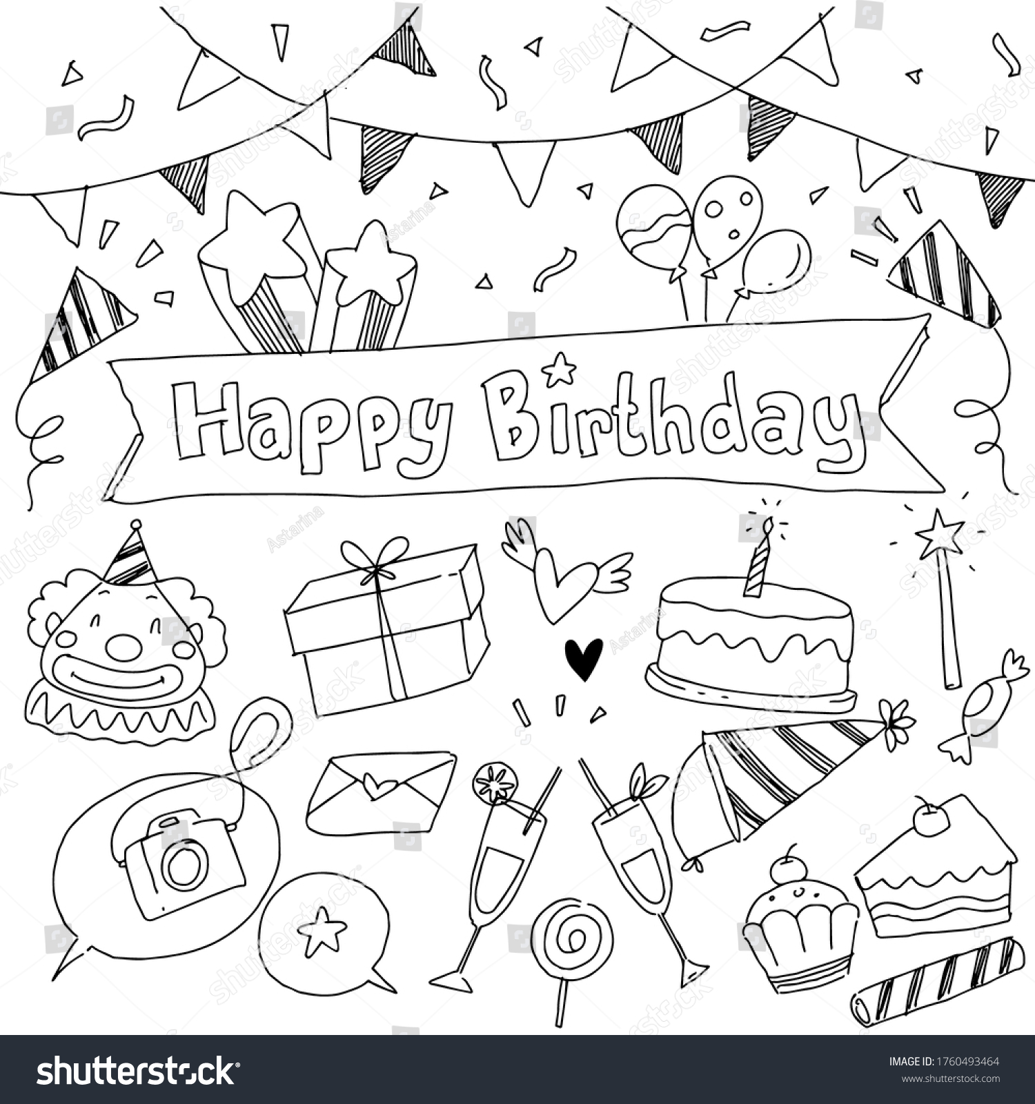 Happy Birthday Doodle White Background Stock Vector (Royalty Free ...