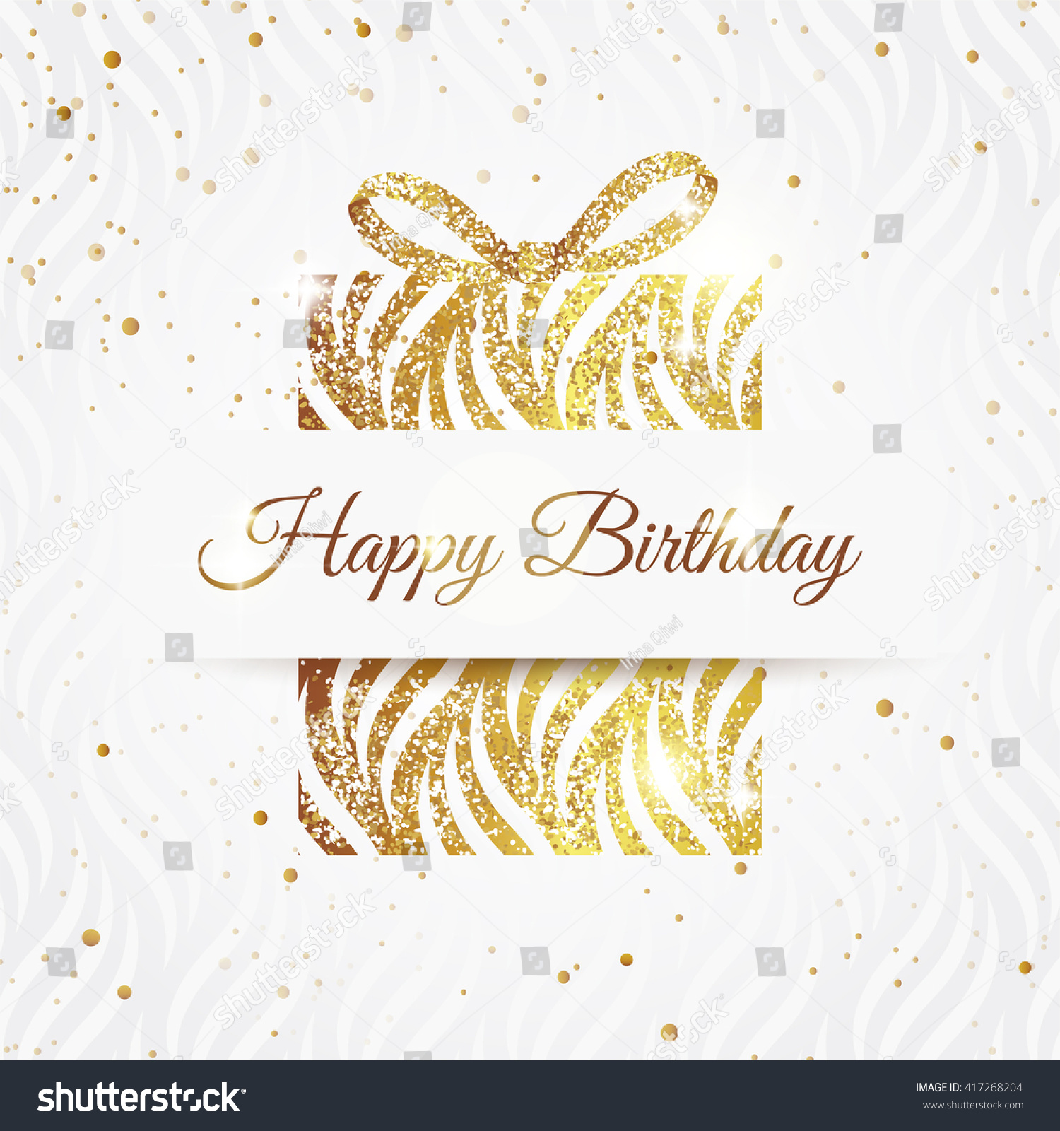  Happy  Birthday  Elegant  Card  Golden Gift Stock Vector 