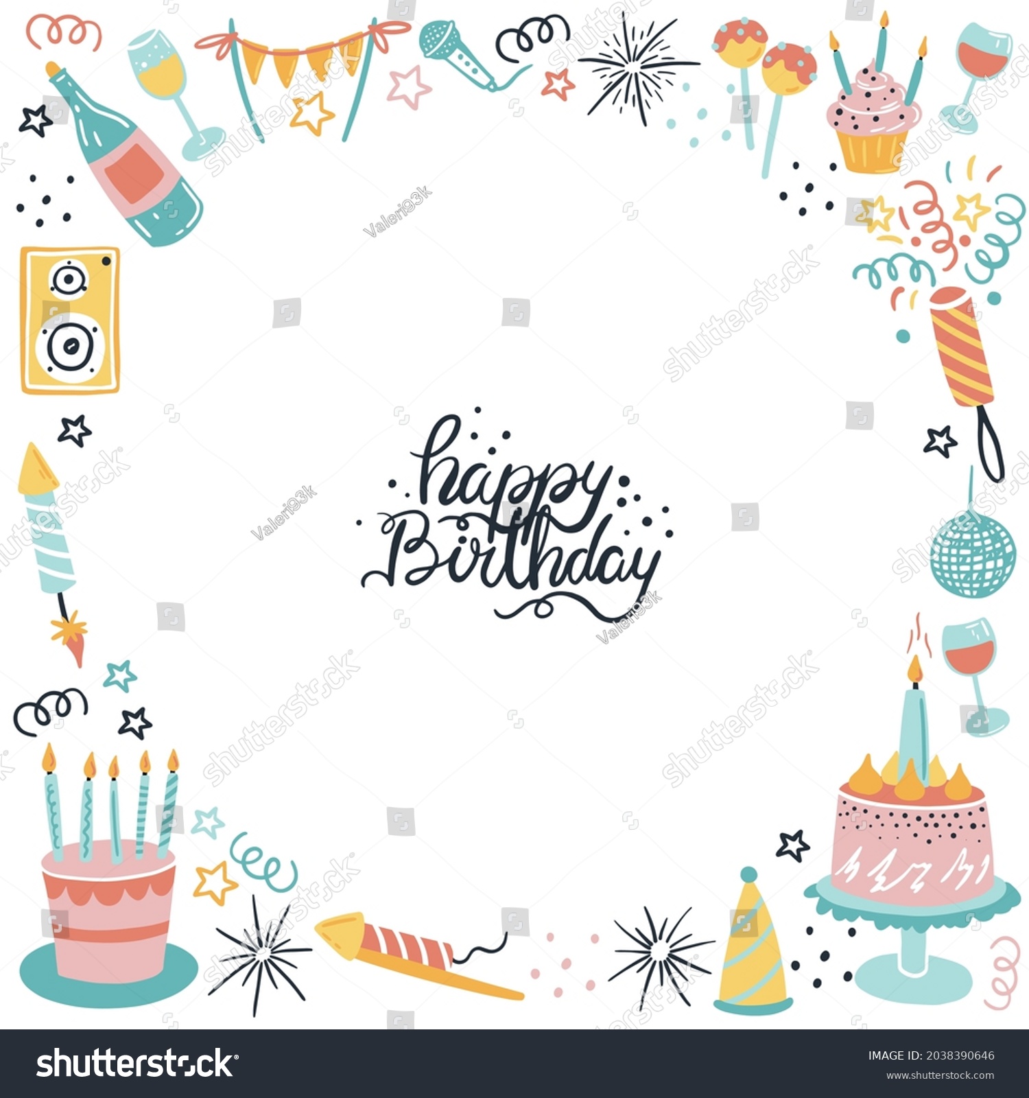 Happy Birthday Element Design Doodle Style Stock Vector (Royalty Free ...