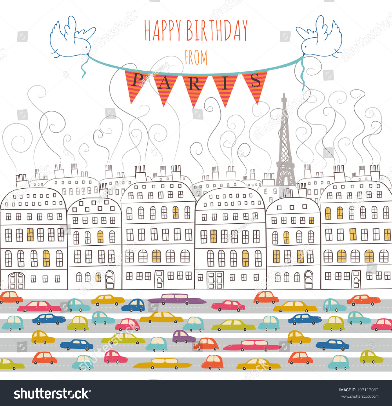 Happy Birthday Paris Template Greeting Card Stock Vector (Royalty Intended For Cars Birthday Banner Template