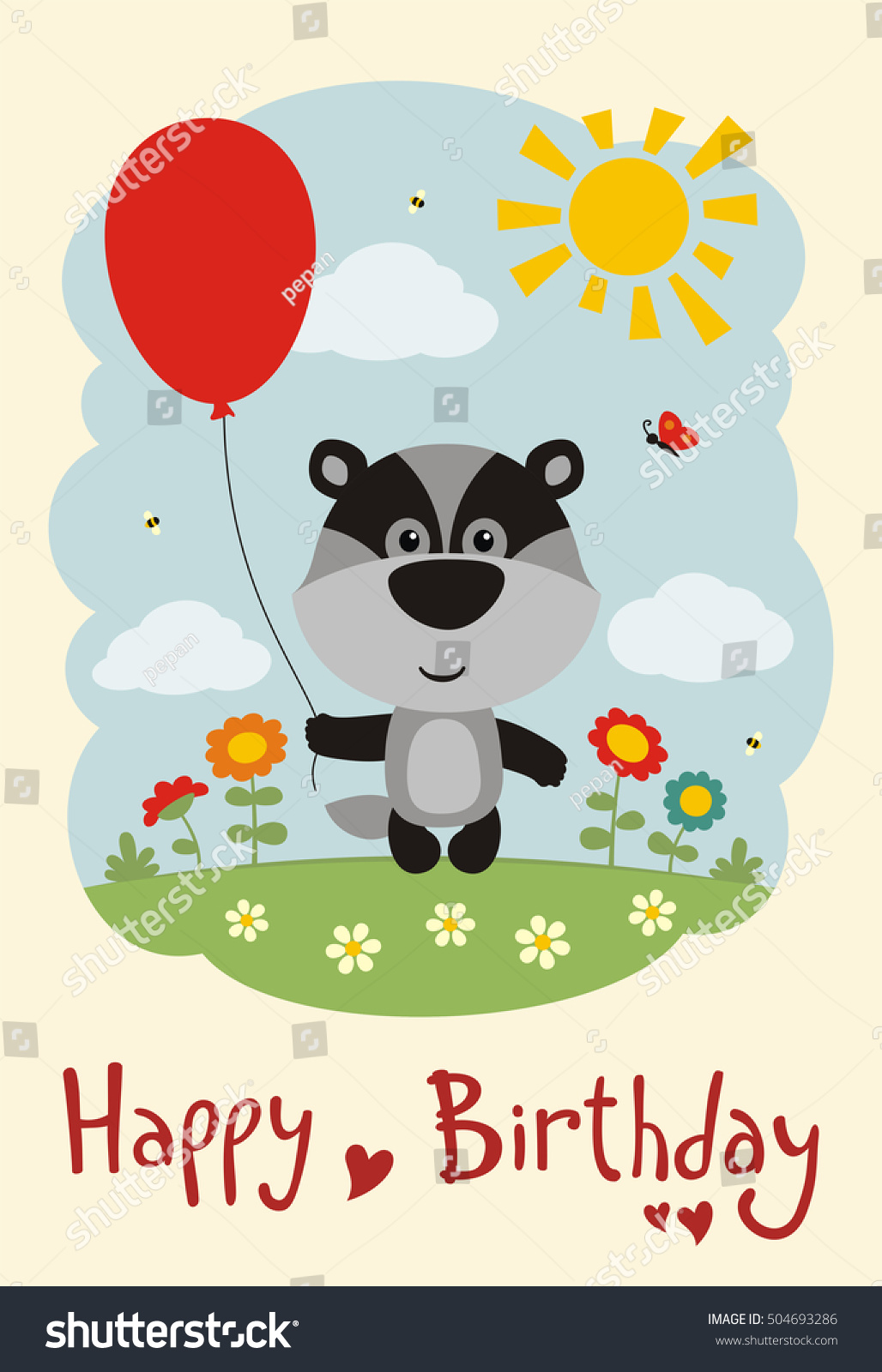 Happy Birthday Funny Badger Balloon On Stock Vector (Royalty Free ...