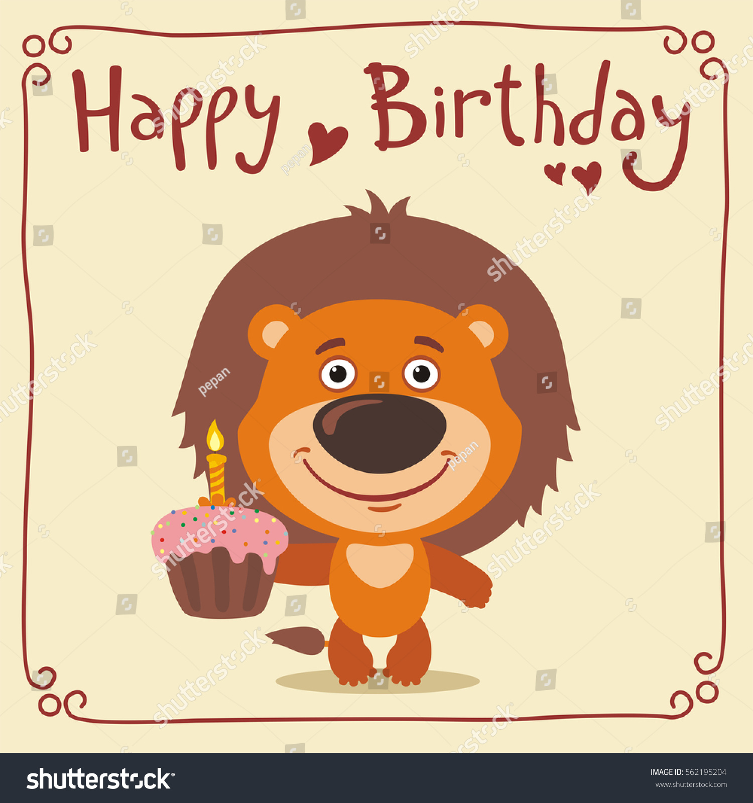 Happy Birthday Funny Lion Birthday Cake Stock Vector Royalty Free