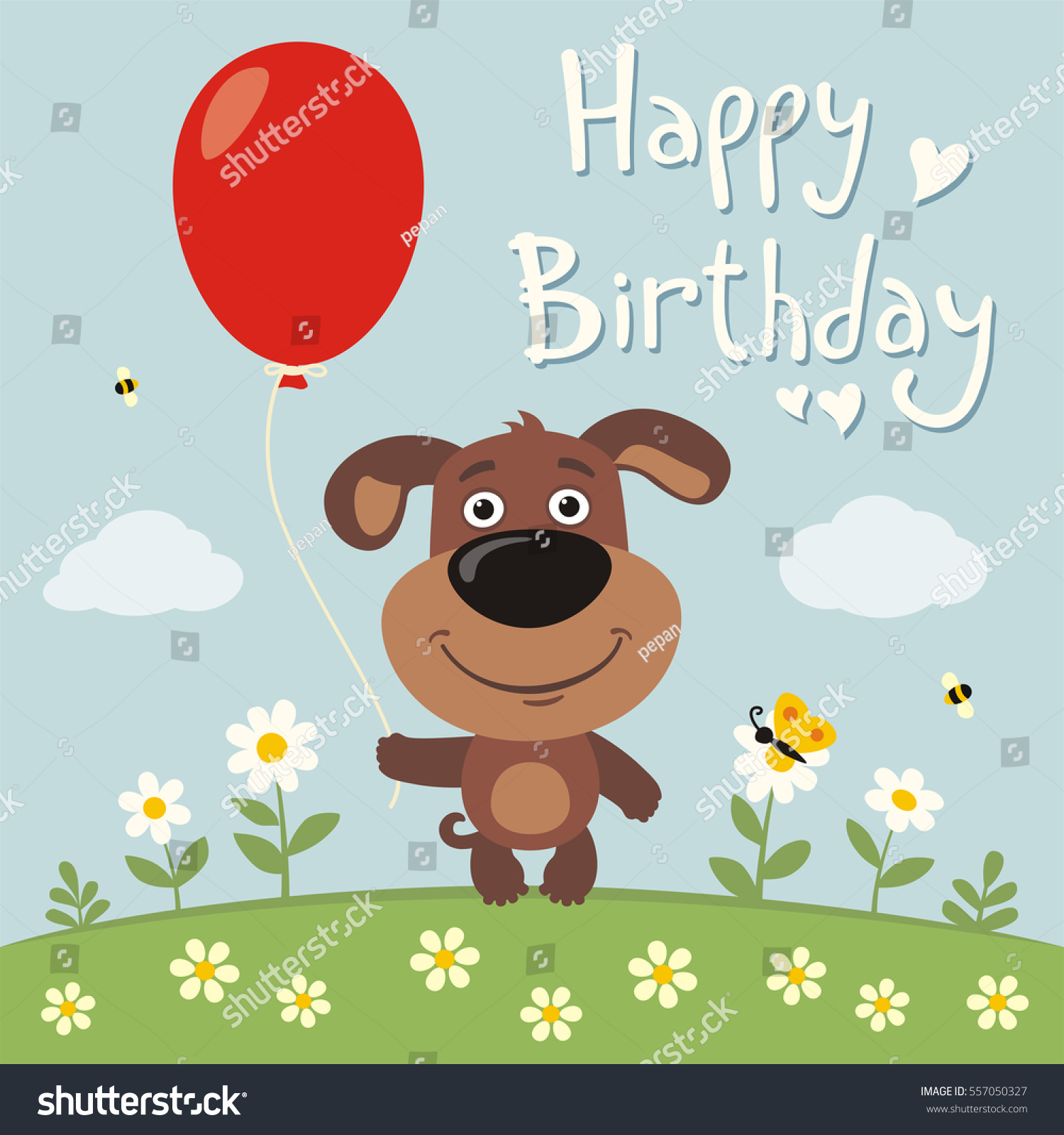 Happy Birthday Funny Puppy Dog Red Stock Vector Royalty Free 557050327