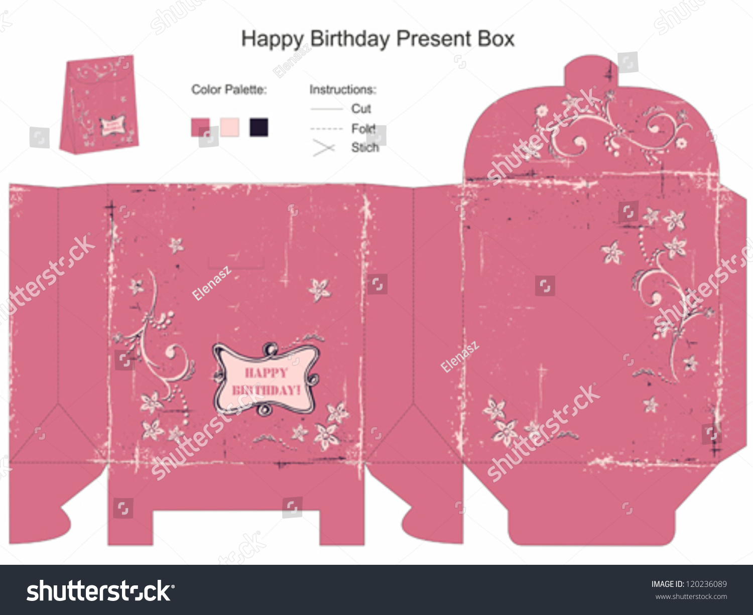 Happy Birthday Gift Box Template Stock Vector 120236089 - Shutterstock