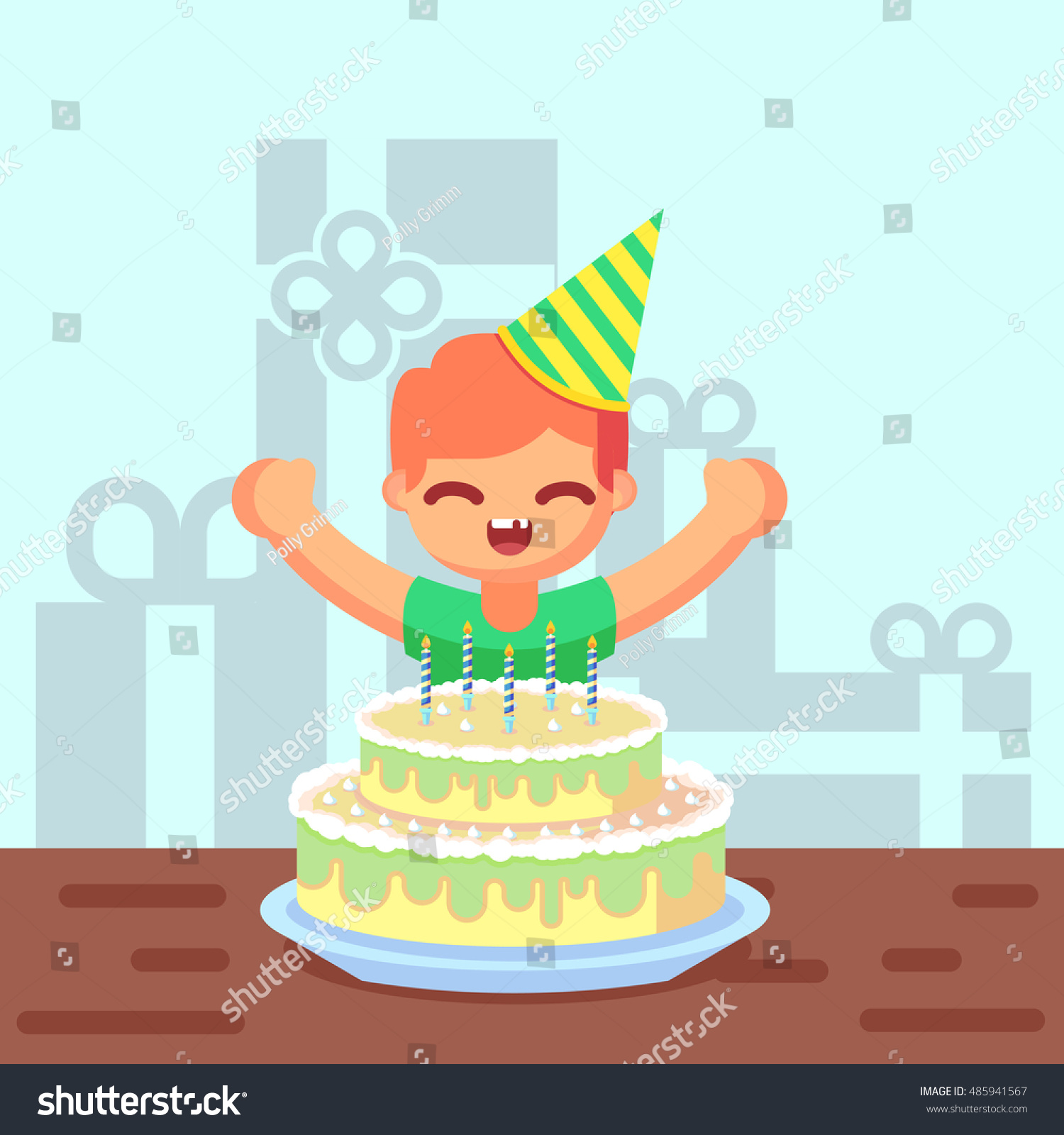 Happy Birthday Girl Cake Flat Cartoon Stock Vector (Royalty Free ...