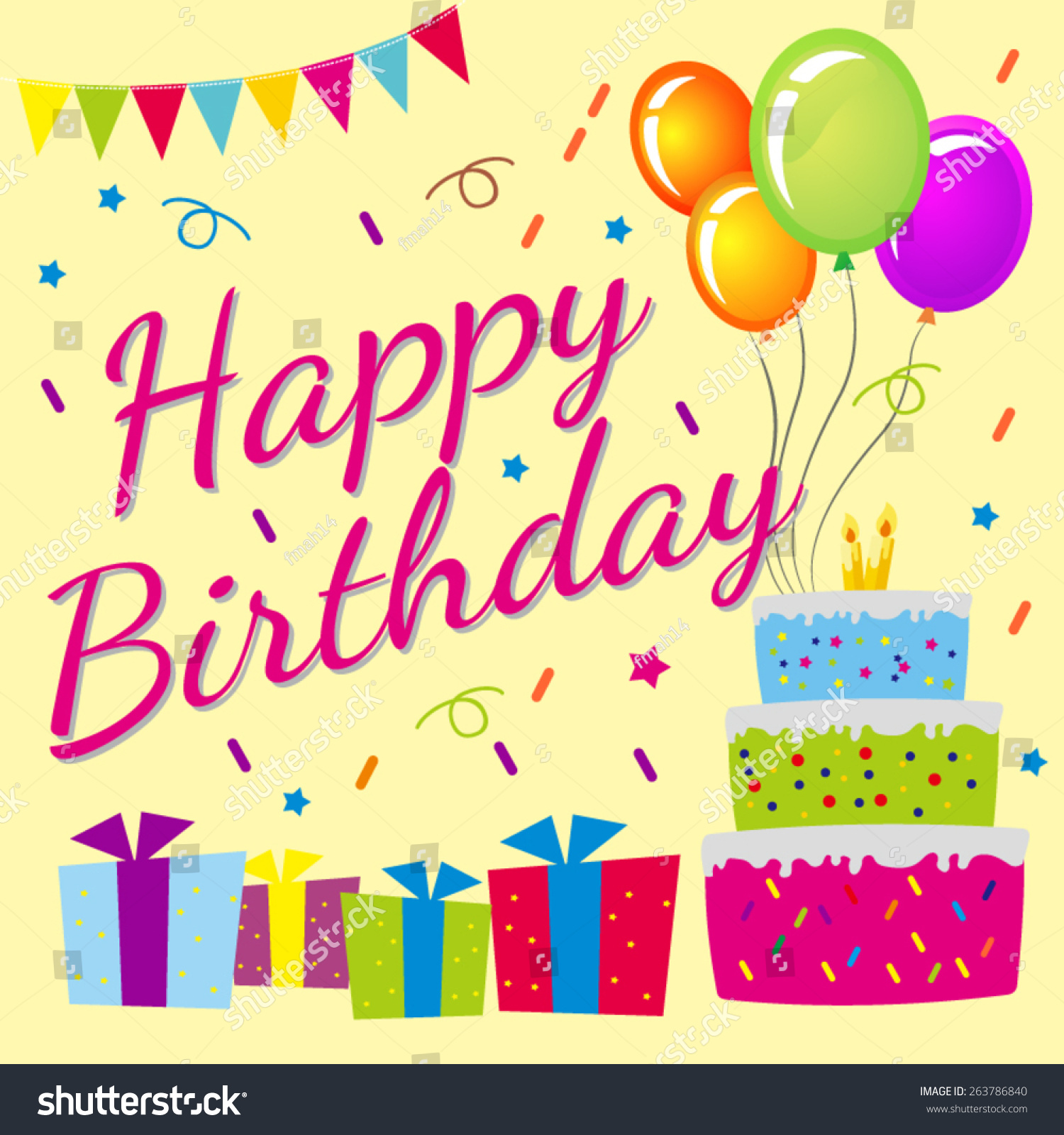 Download Happy Birthday Greeting Card Stock Vector 263786840 ...