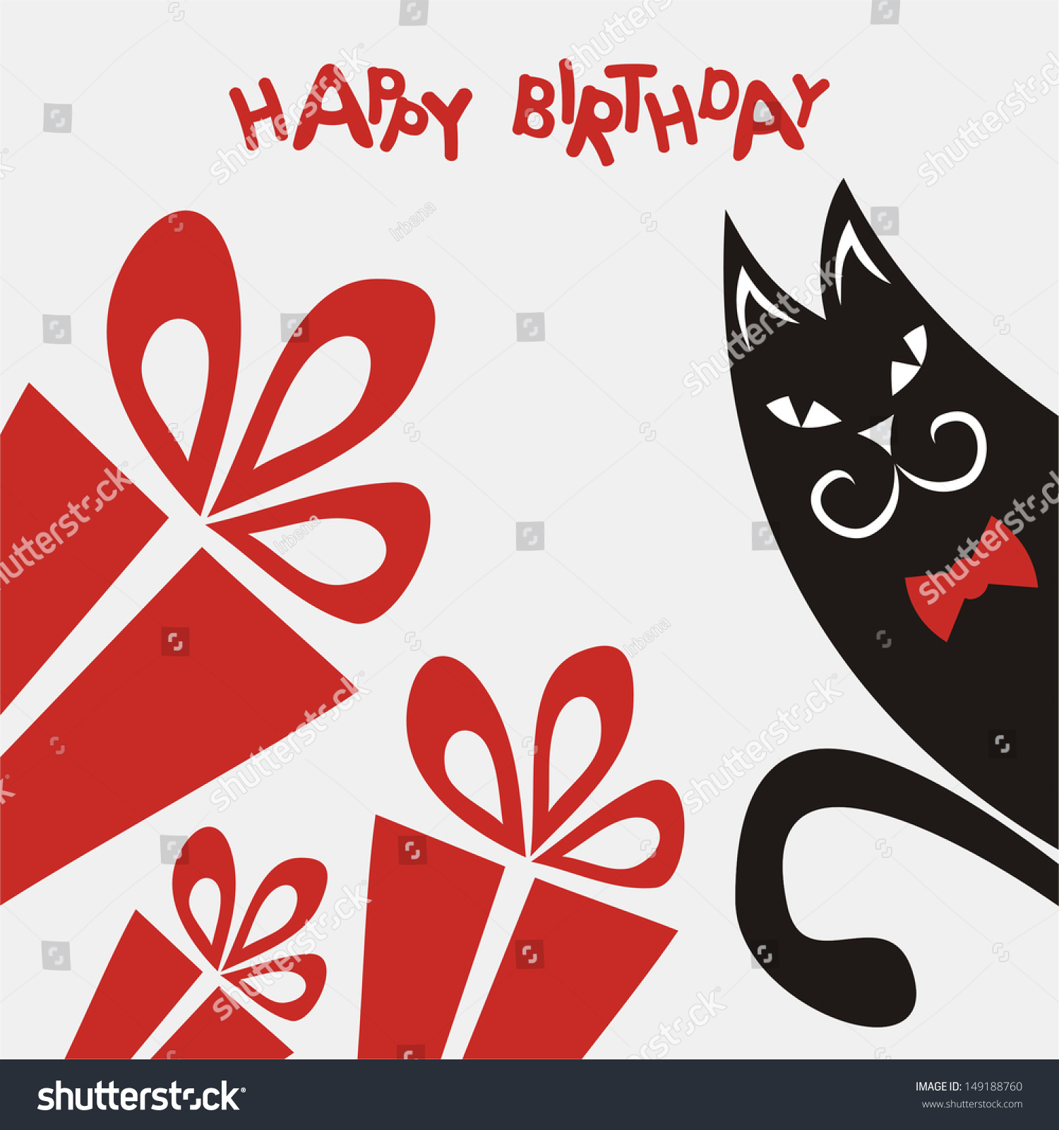 Happy Birthday Greeting Card Black Cat And Gift Cute Cartoon Vector ...